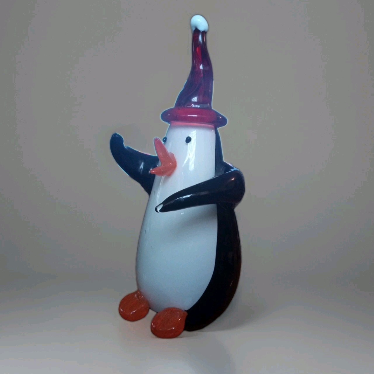 12″ 5lb Penguin Hand Blown Solid Studio Art Glass Stylized Sculpture Christmas