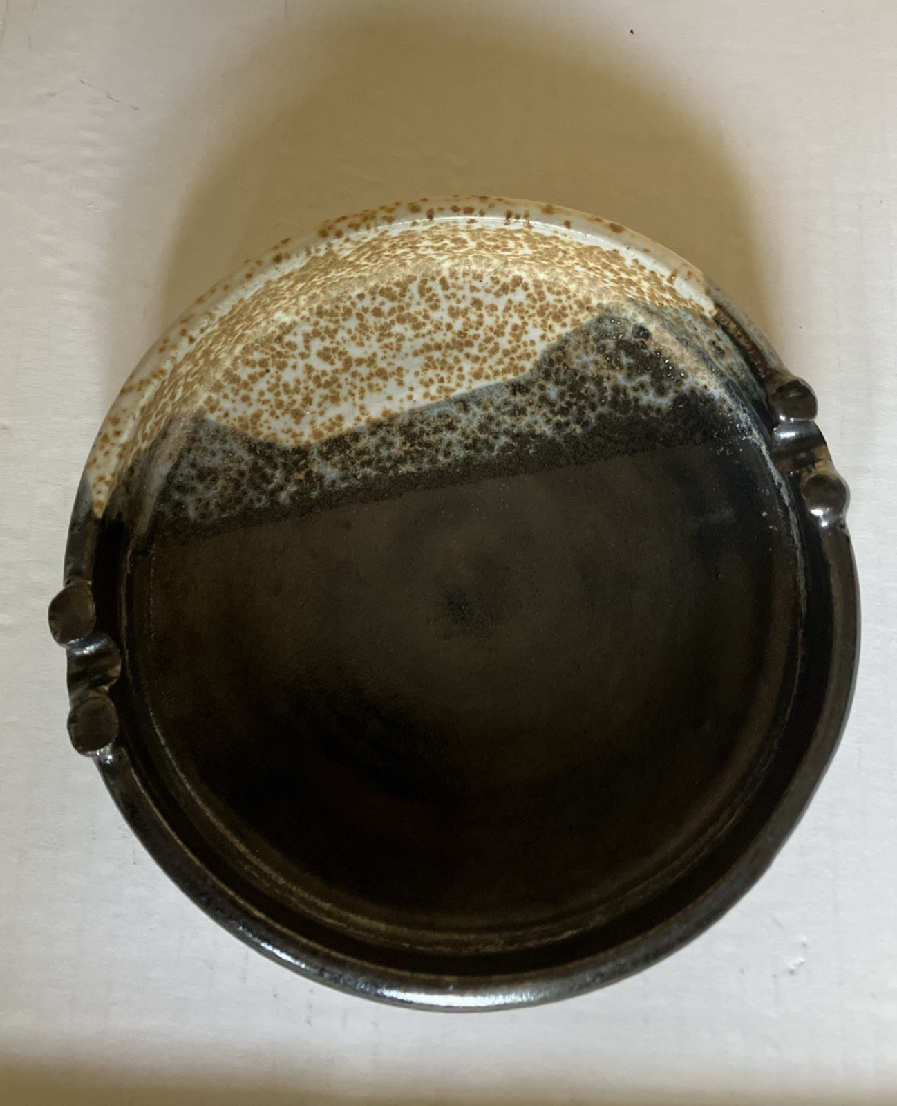 Studio Art Stoneware Pottery Glazed Two Tone Brown Ashtray 5.75 X 1.5 Inches