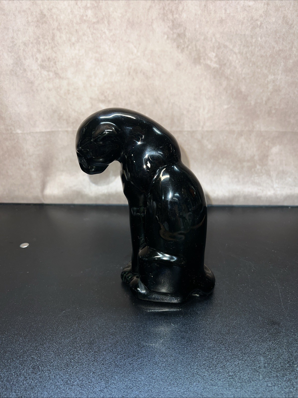 Vintage Frankoma Pottery Sitting, Perched PUMA Panther, Black