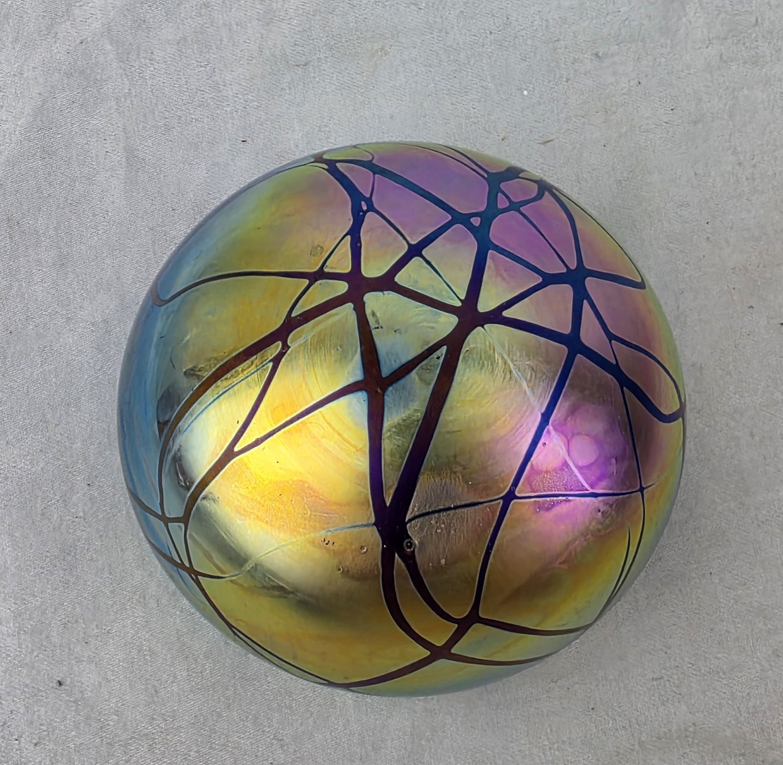 Levay Iridescent Paperweight Handblown Art Glass, Official Levay Stamp on Bottom
