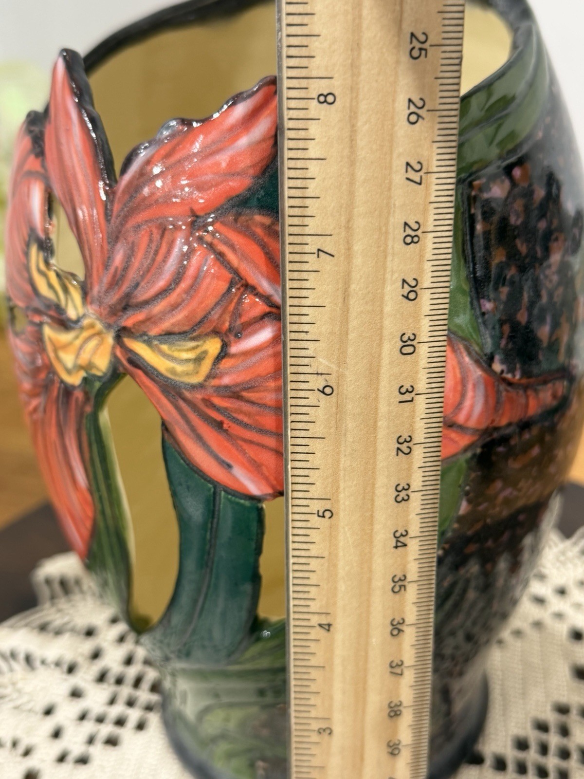 VTG Red Iris Reticulated Vase Arts & Crafts Revival Style Pottery
