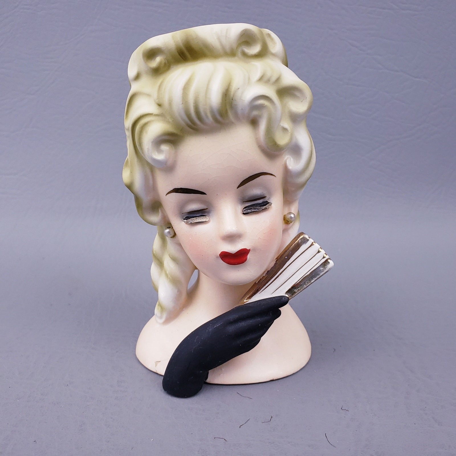 Vintage Inarco E-1610 Lady With Earrings Fan Head Vase 1964 *Damaged/Flaws*