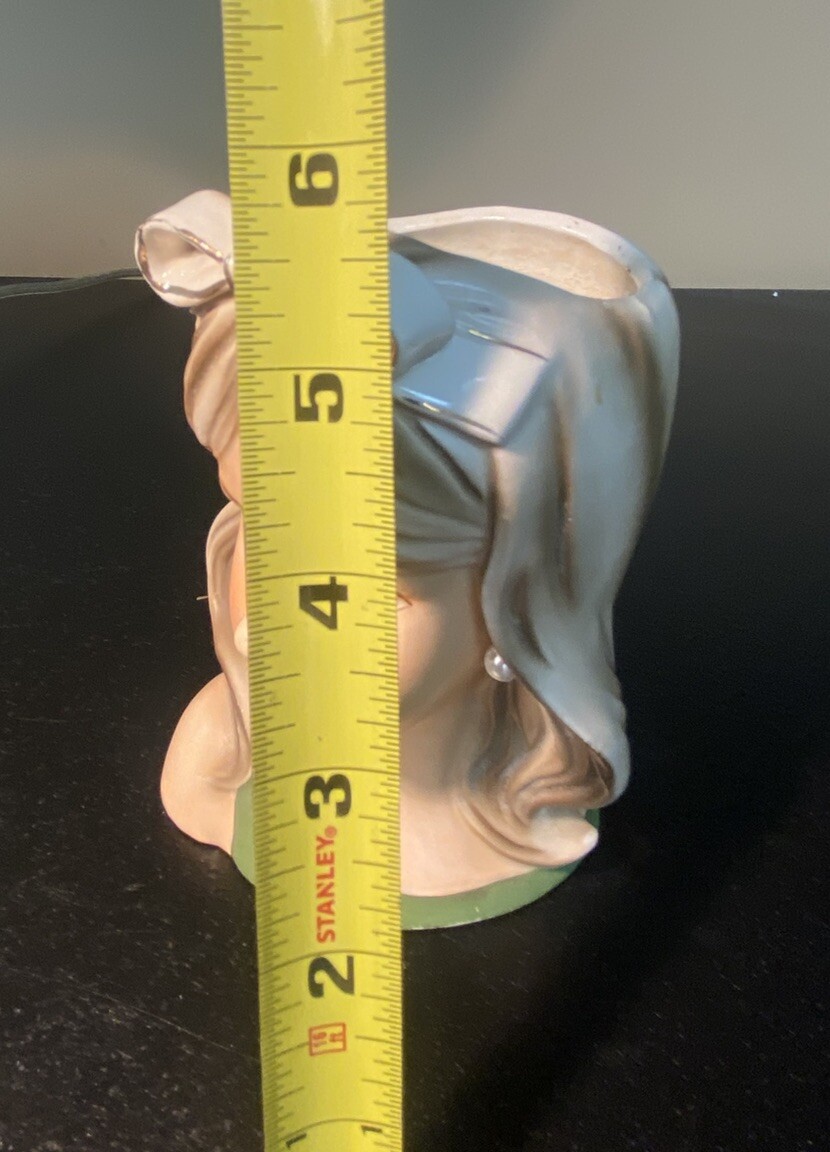 Vtg RELPO Lady Teen Head Vase K1838 Bow in Hair Pearl Earring Green Sleeveless