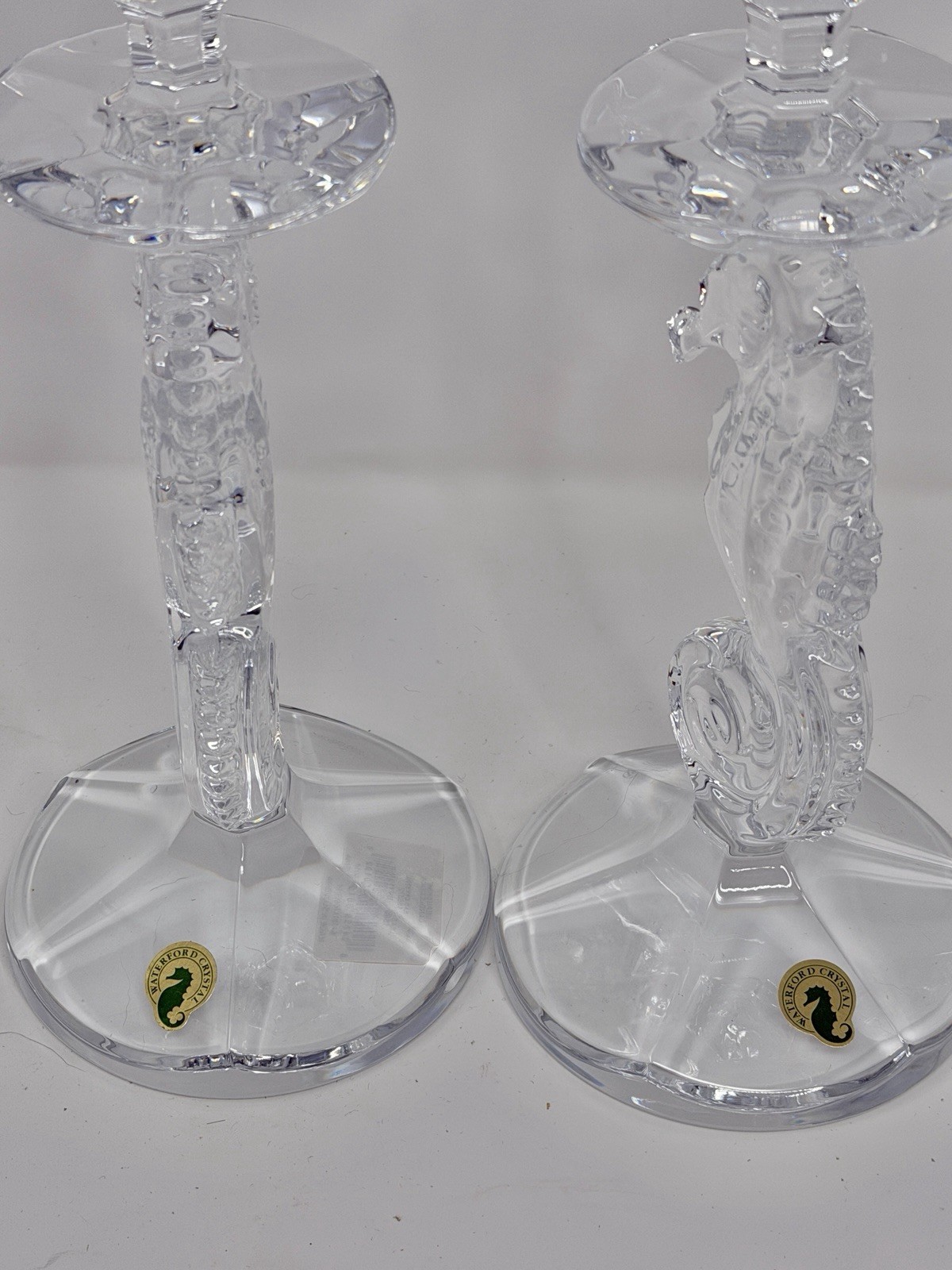 Waterford Crystal Seahorse 11 1/2 in. Candlestick Holders Pair Coastal Luxury