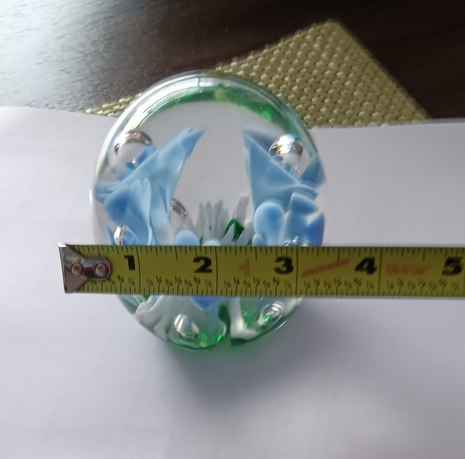 St. Clair – Blue Trumpet Flowers Art Glass Paperweight 1978 Controlled Bubbles