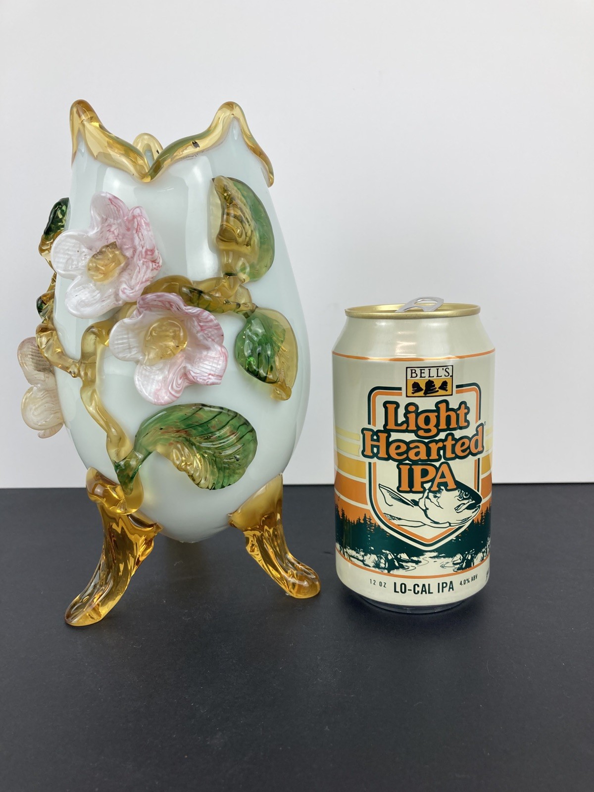Stevens & Williams Egg Shaped Vase w/Applied Flowers/ Robin’s Egg Blue Inside!!