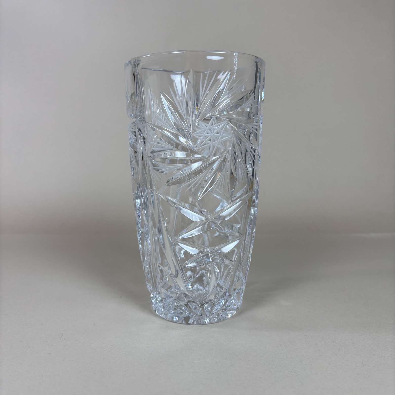 Crystal Cut Vintage Glass Vase ~ Starburst Design, Pinwheel 8” Tall