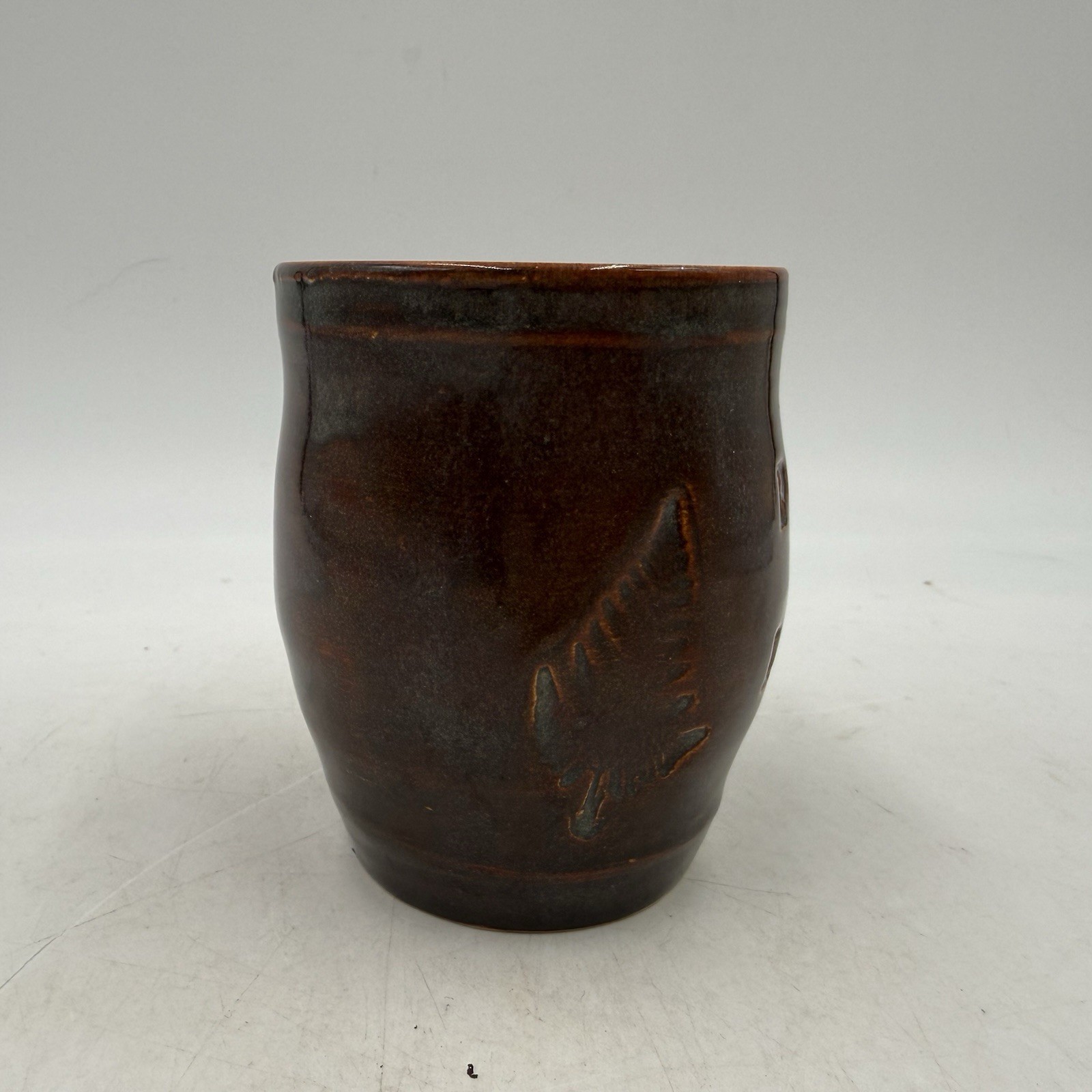 Studio Art Pottery Plant Lover Small 3” Tall Pot Planter Leaf Impressions Signed