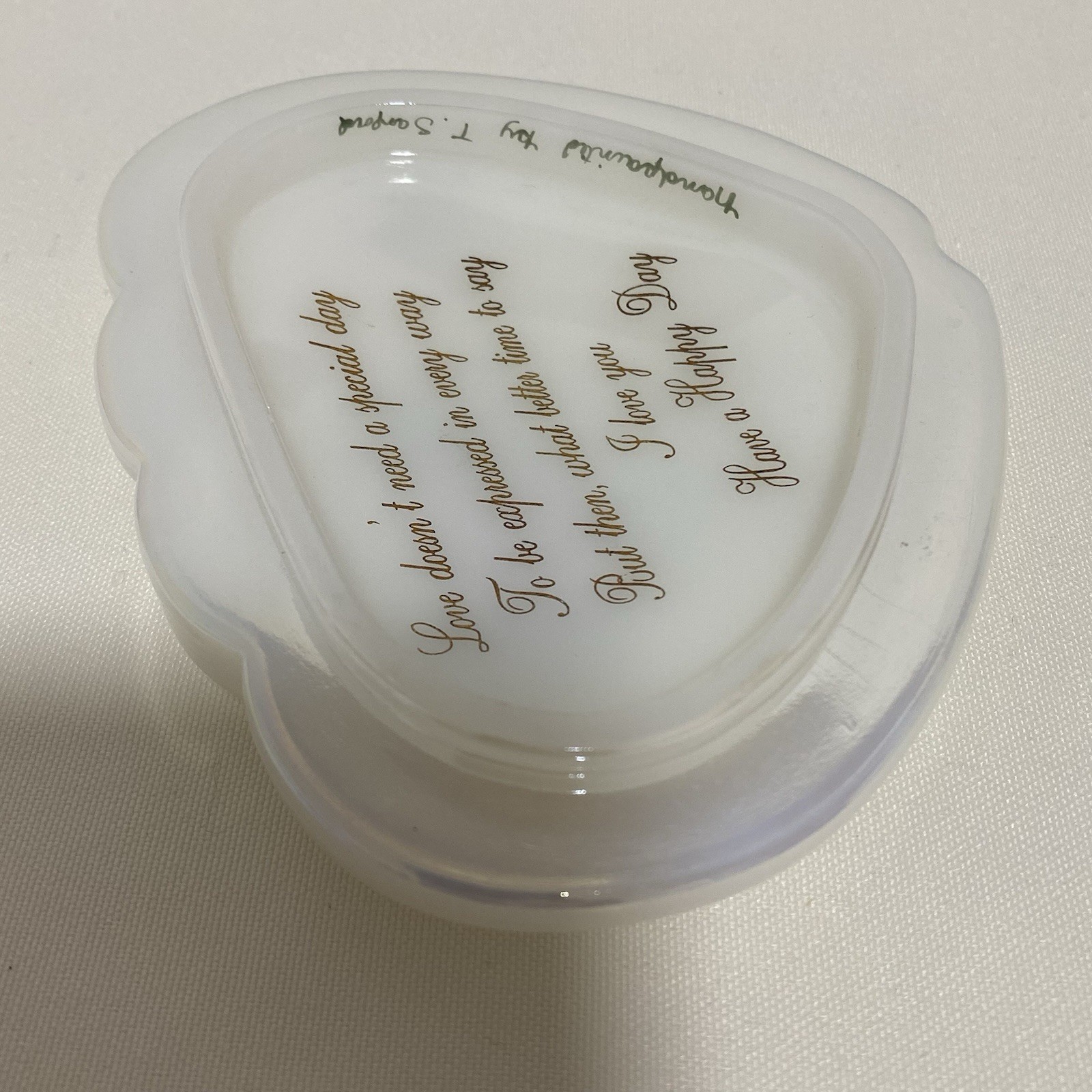 Fenton Double Heart Music/Trinket Box “LOVE” with Poem Handpainted & Signed Rare