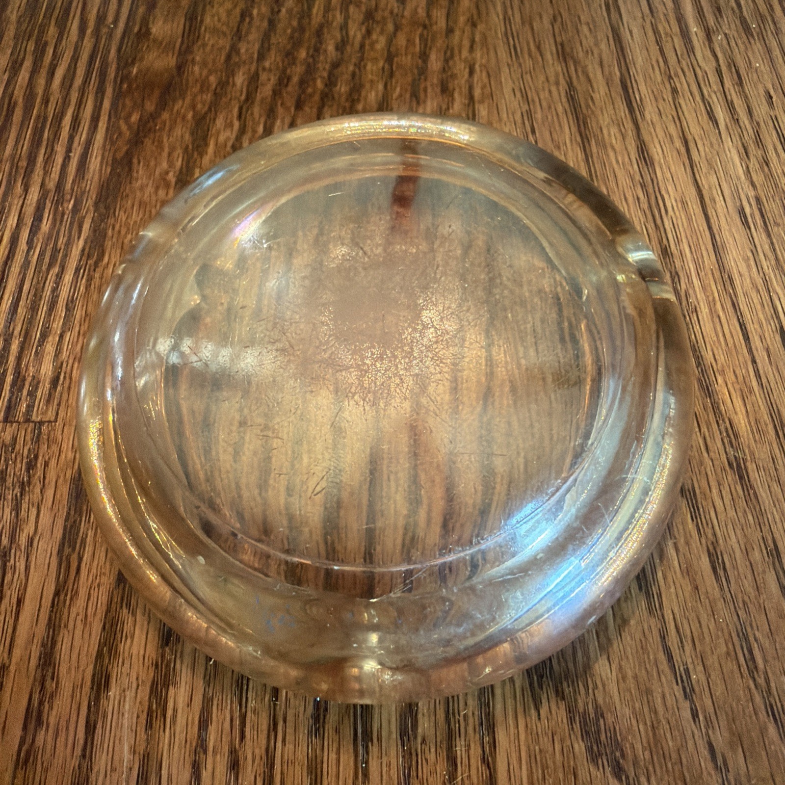 Vintage Peach/Marigold Carnival Glass Round Iridescent Round Ashtray 3.25 Inch