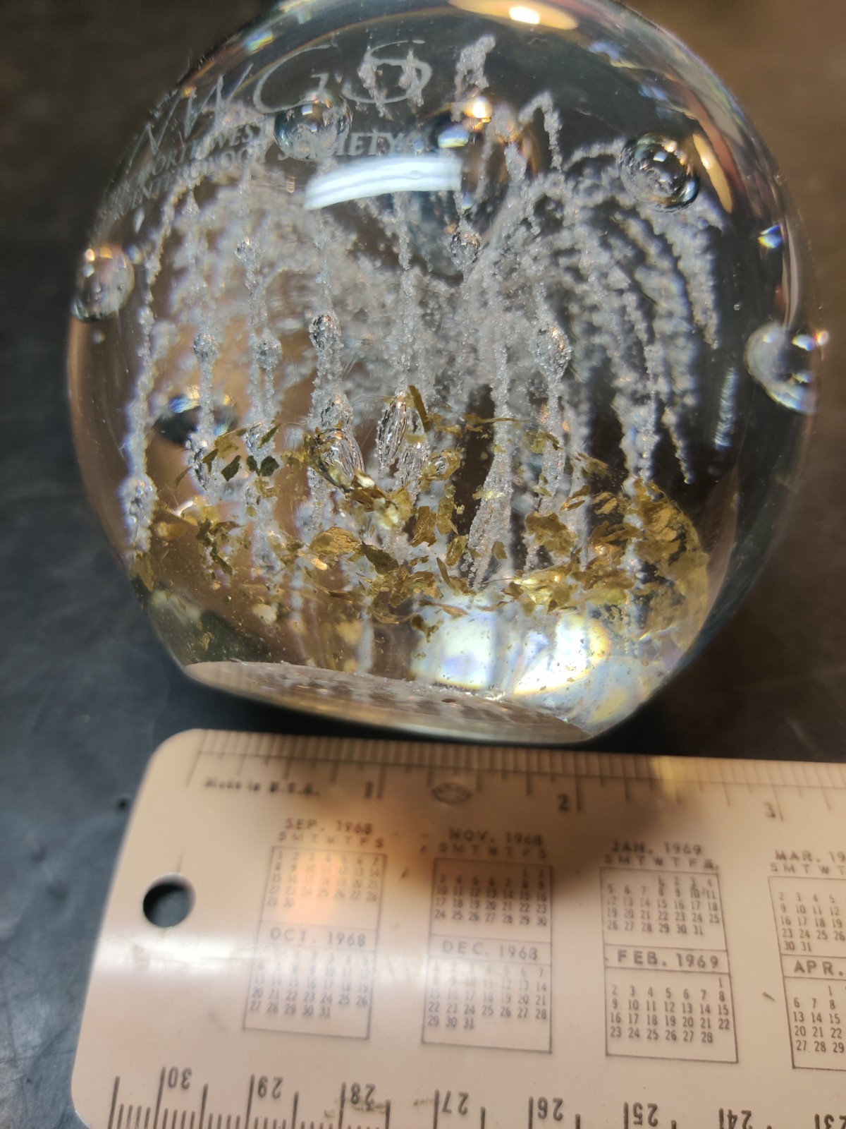 Vintage Glass Paperweight With Fireworks Or Fountain Inside