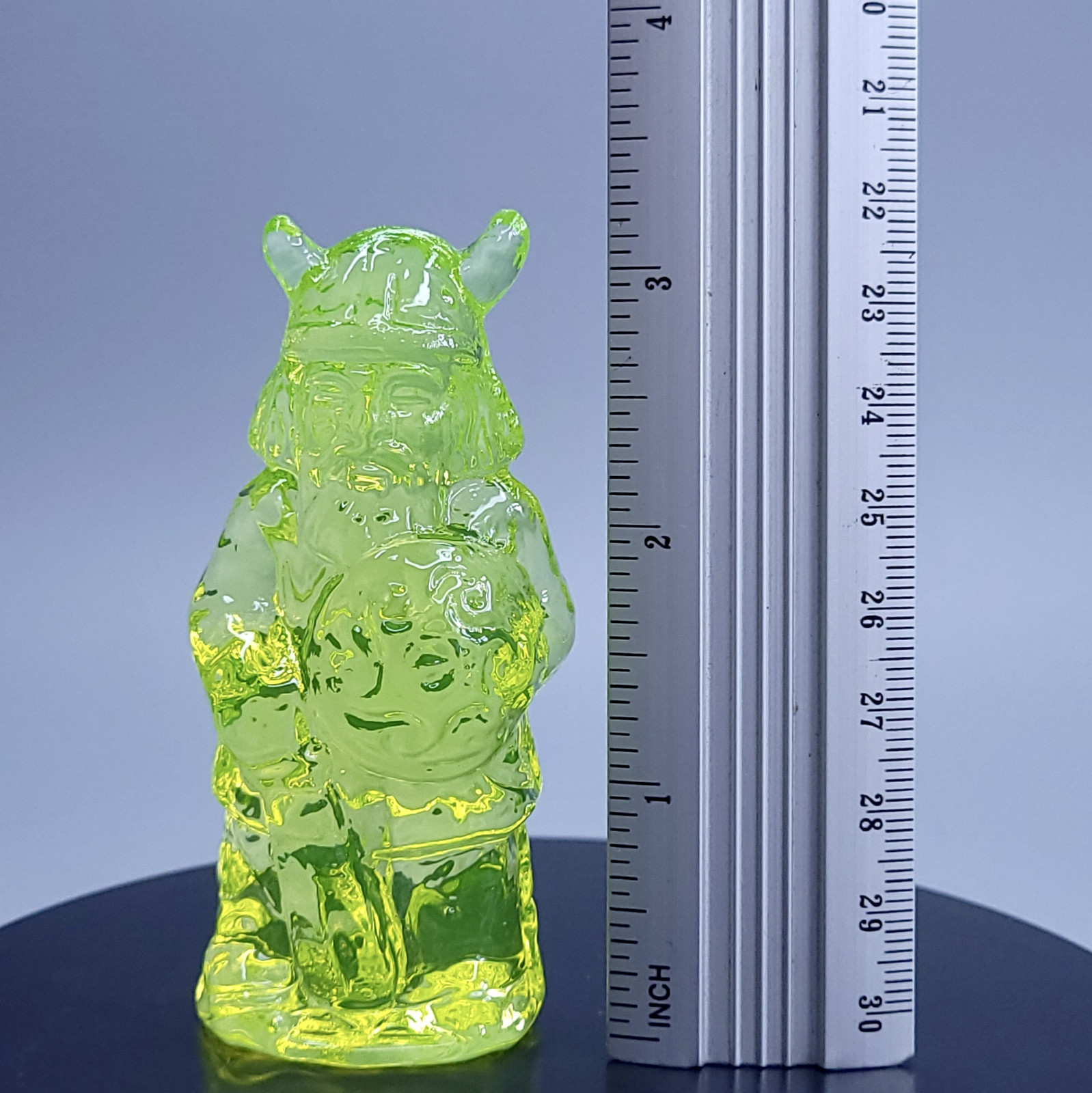 Vaseline Uranium Glass Viking Figurine Uranuim Yellow Glass Statue Art Deco