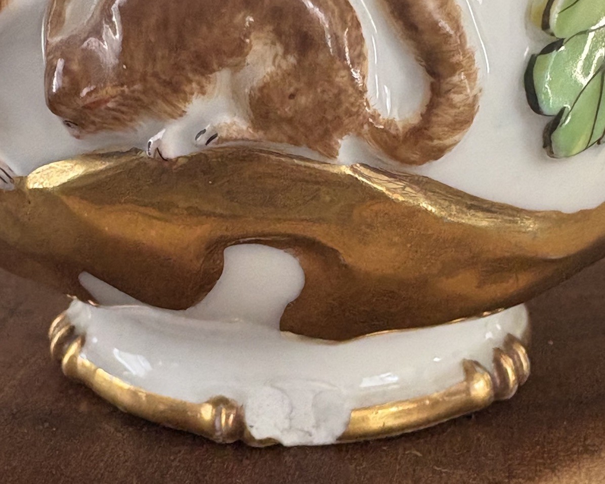 Antique Continental Porcelain Vase Figural Birds Squirrels Gilt