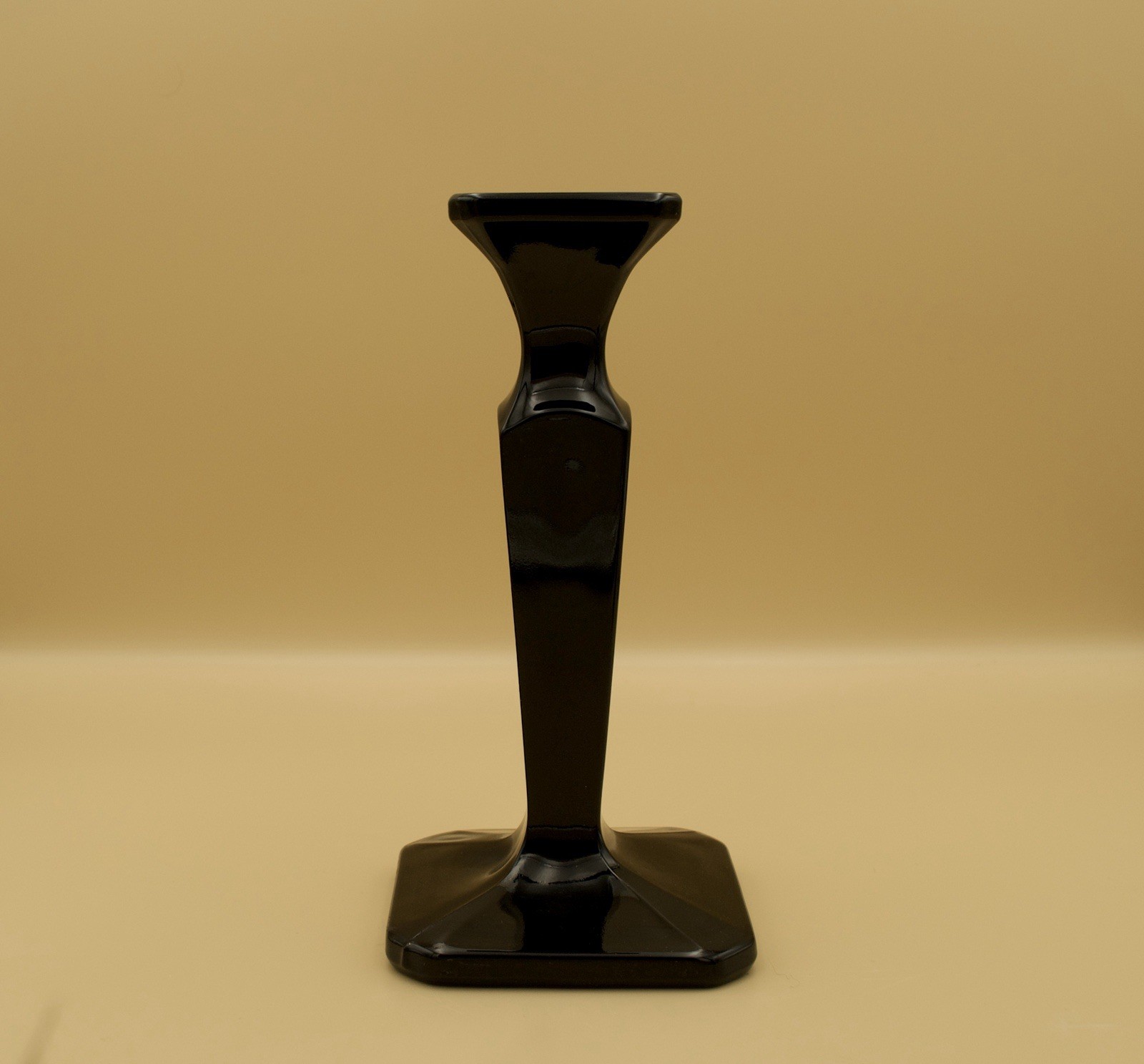 Black Glass Candlestick Holders, Pair