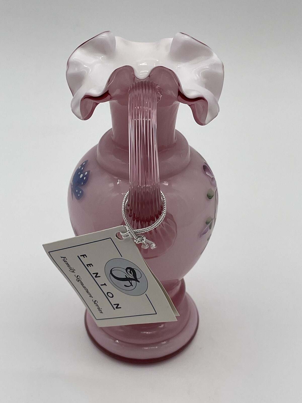 Vintage 1996 Lynn Fenton Art Glass Asters on Dusty Rose Overlay Pitcher #2071