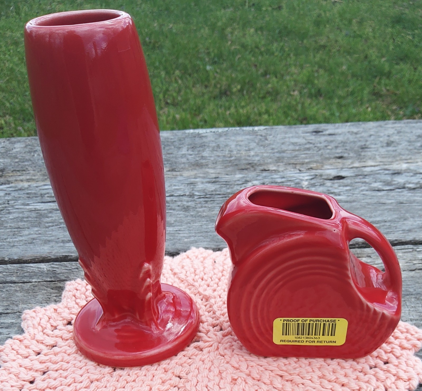 Fiestaware Scarlet Red Bud Vase & Mini Disk Pitcher, Never Used Fiesta