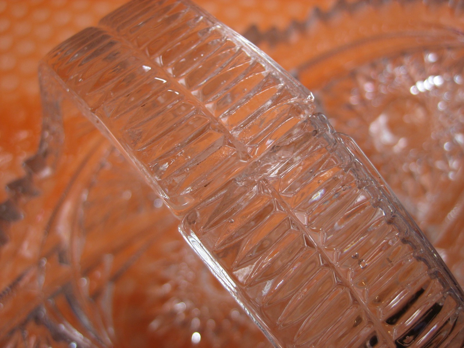 Vintage Pres Cut Faceted 10″ Clear Crystal Glass Basket with Handle