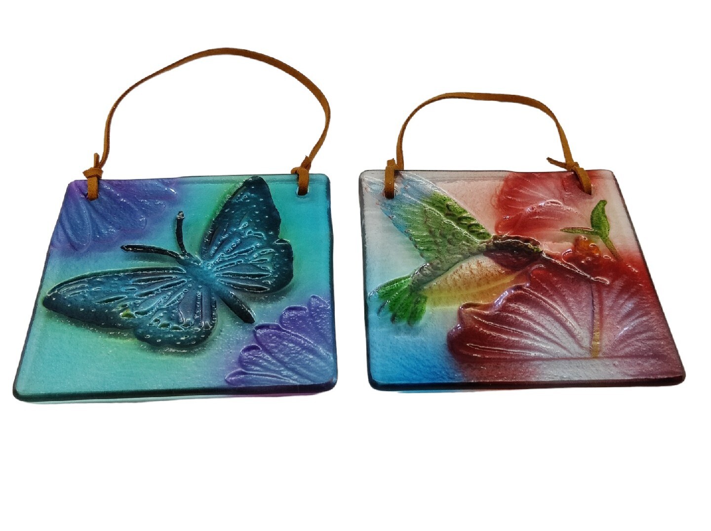 Hummingbird And Butterfly Design Square Glass Suncatchers READ!!!!