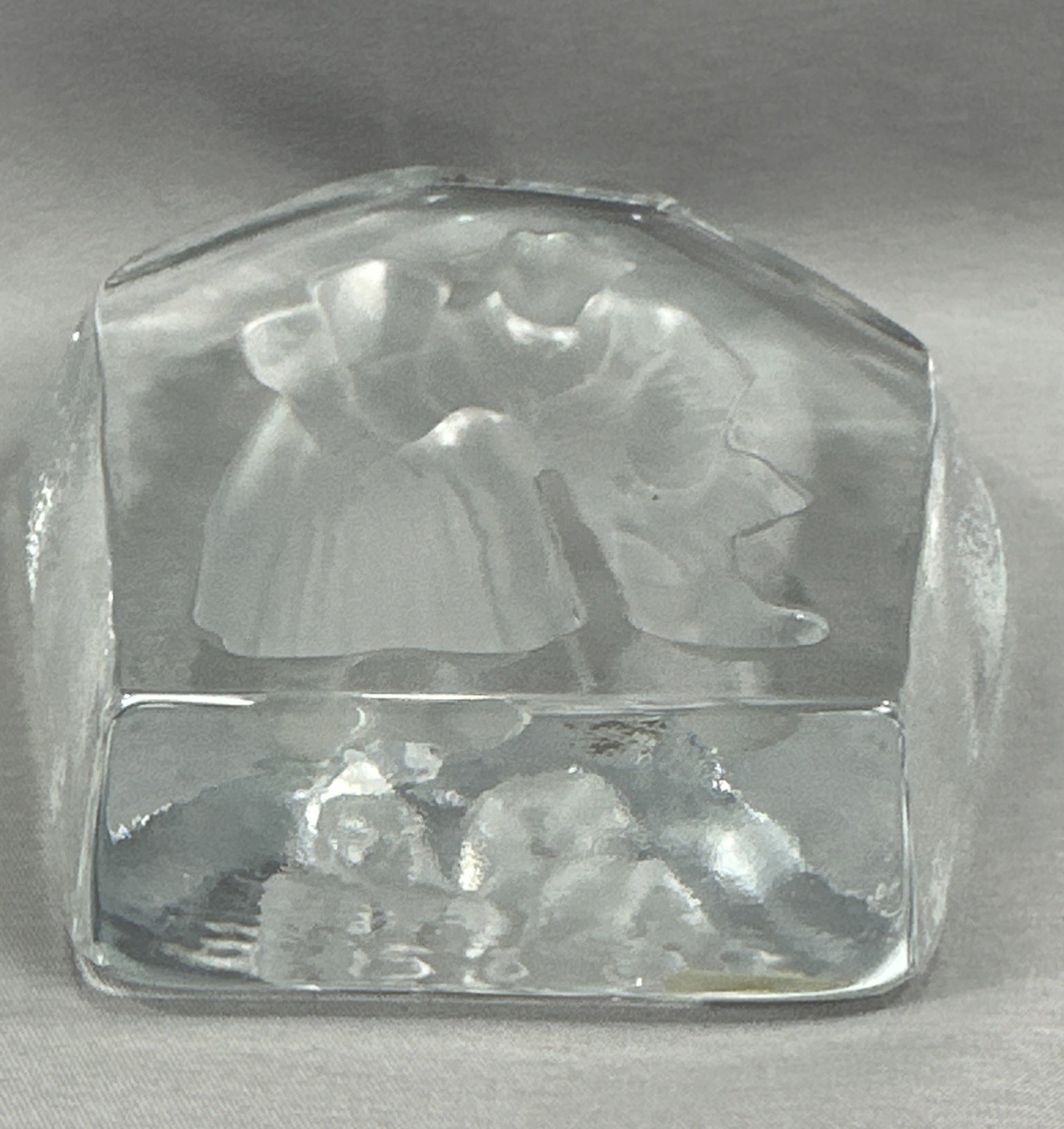 Nybro Sweden Carved Etched Art Glass Paperweight By Rune Strand People 5.5”