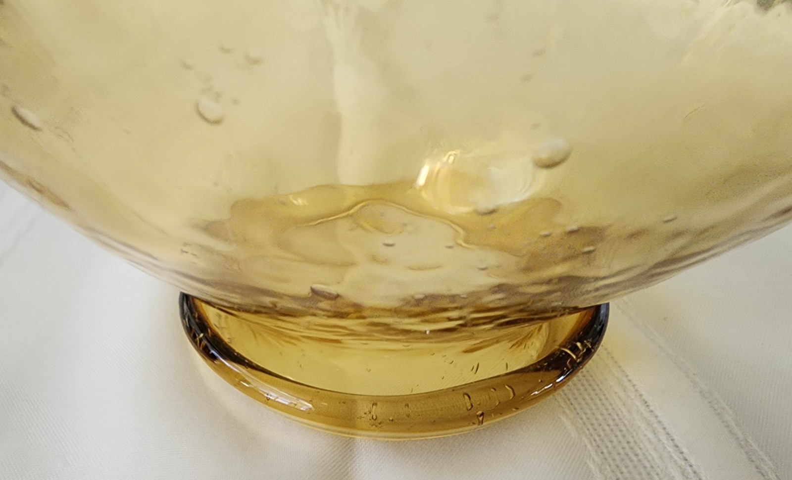 Large Solid Color Golden Amber Bulb Vase W/Bubbles & Fold-over Top Rim 8″Hx8″W
