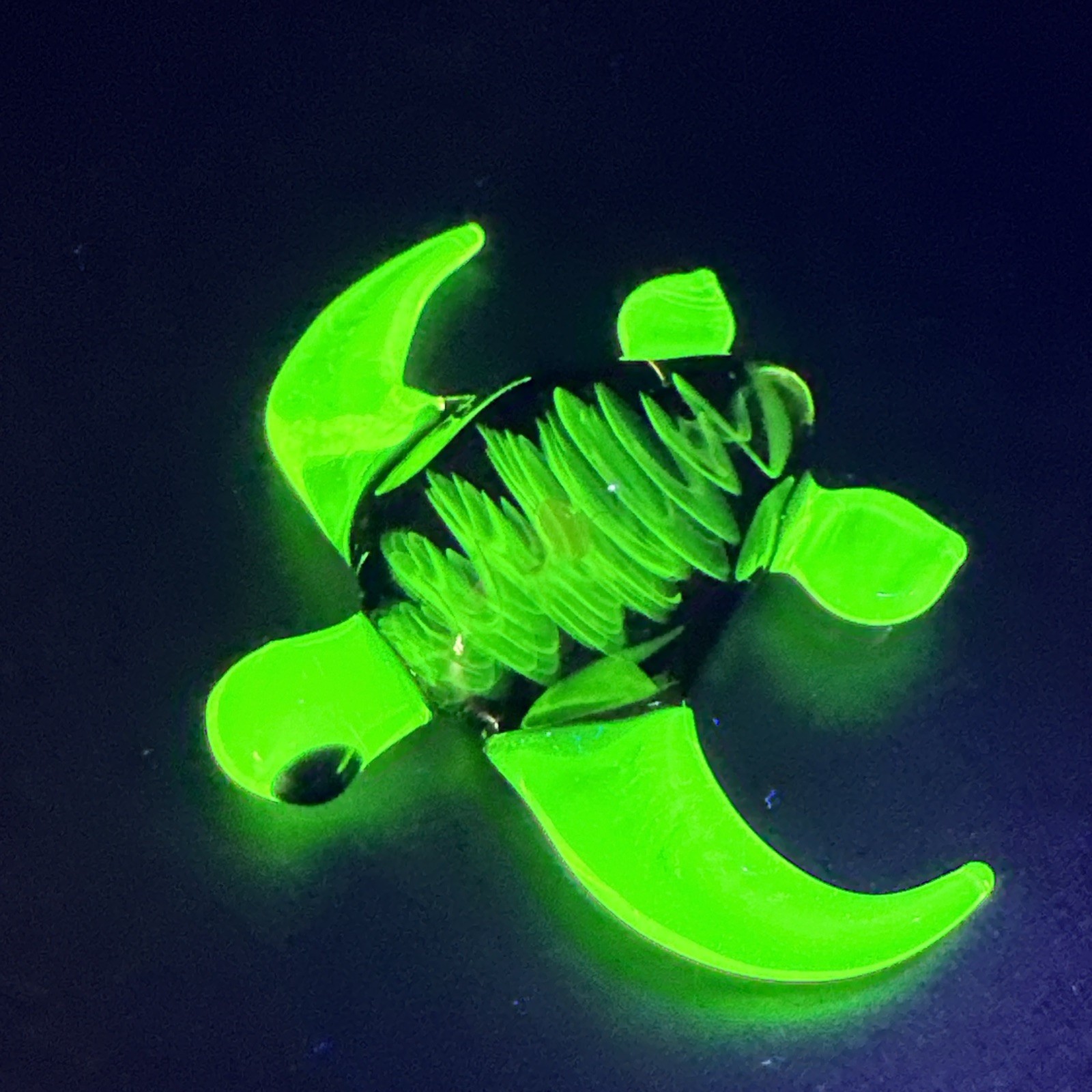 Handblown Uranium Glass Art Sea Turtle Figurine Mini Sculpture UV Reactive Green