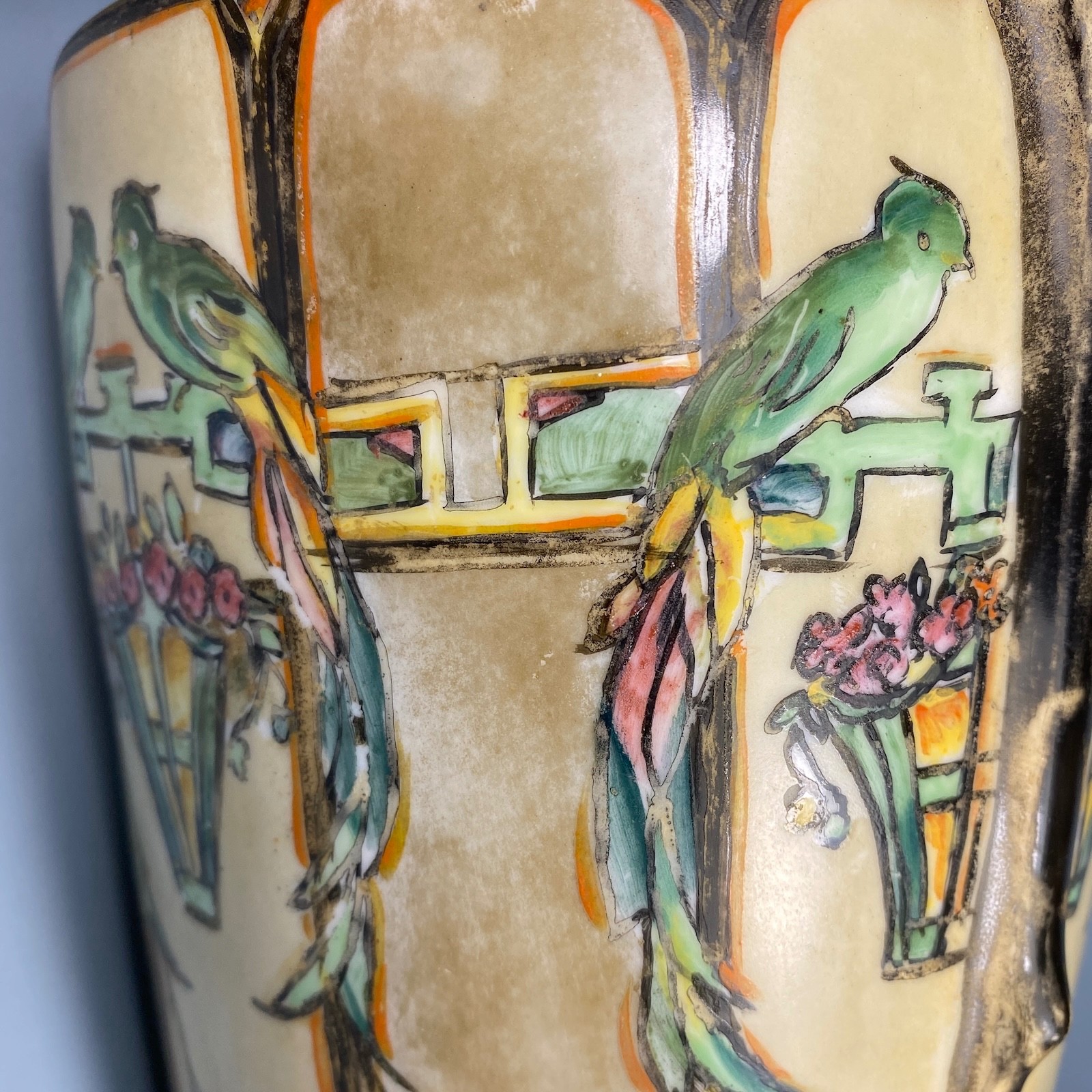 Antique Porzellanfabrik Wehinger Czechoslovakia Birds & Branches Vase ~ Signed
