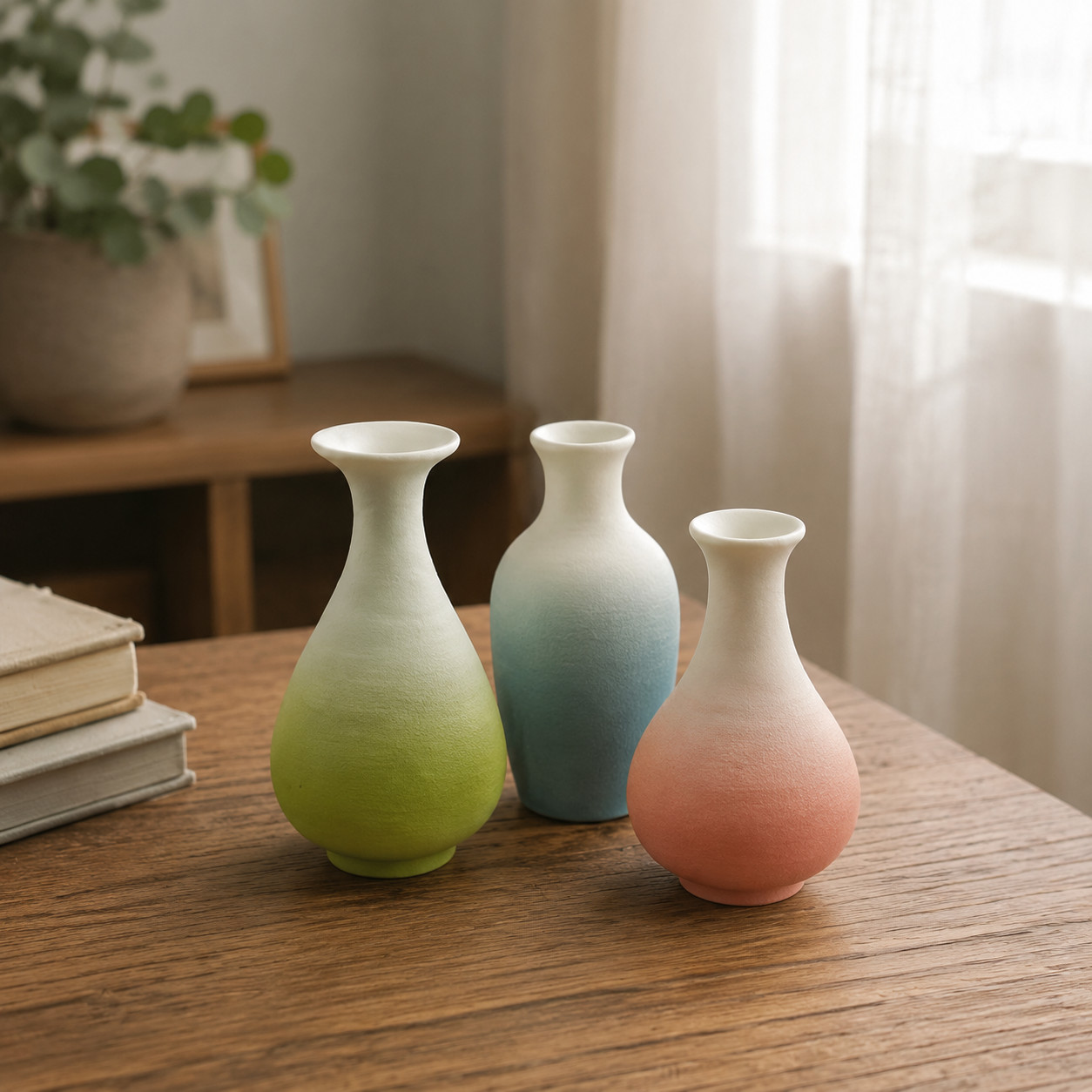 Small Frosted Ceramic Vase for Artificial Flowers, Modern Minimalist Home Decor