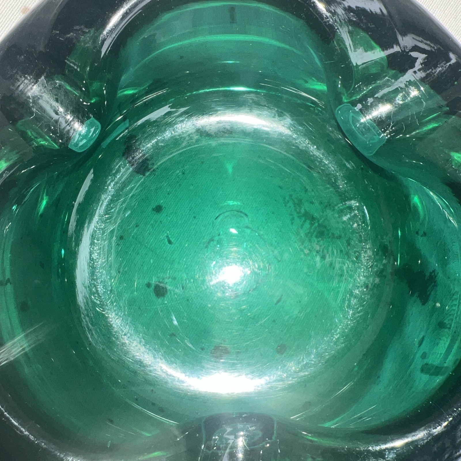 Vintage 60’s Emerald Green Blown Glass Ashtray Murano Style Orb MCM 4lbs 4.5ozs