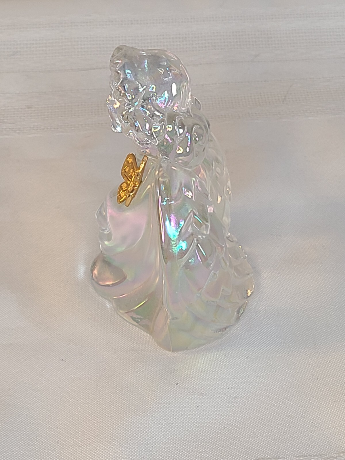 Vintage Fenton Glass Angel IRIDESCENT With Gold Butterfly Figurine 3.3″ Tall