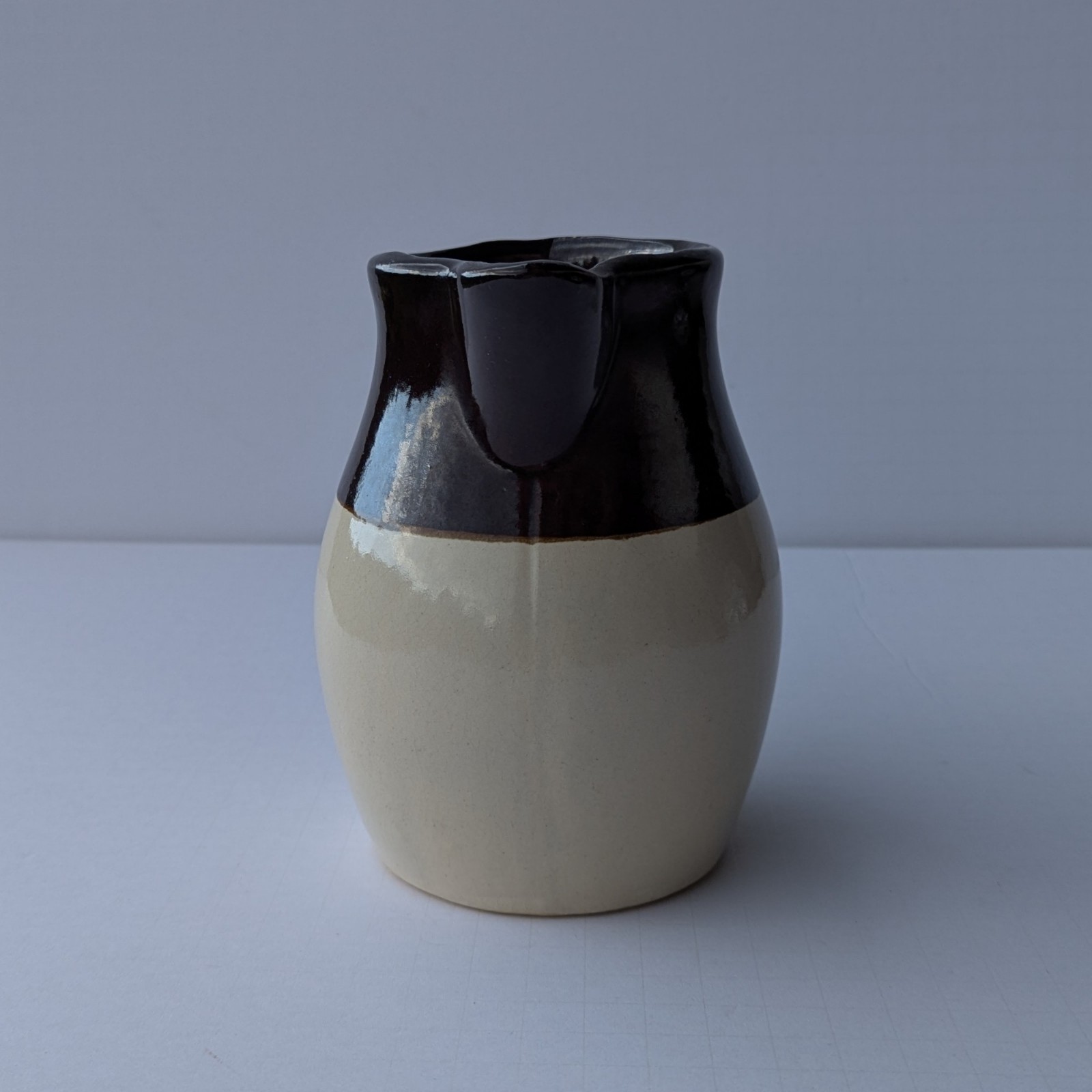 Vintage Roseville Pottery Pitcher Jug 6″ Dark Brown and Cream RRP Co USA
