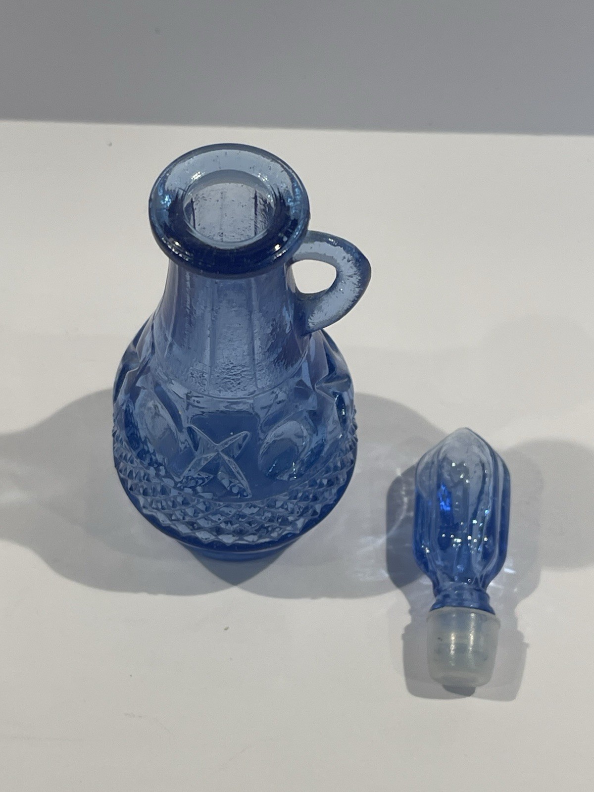 Small Cobalt Blue Bottle With Stopper 5 Inches Tall