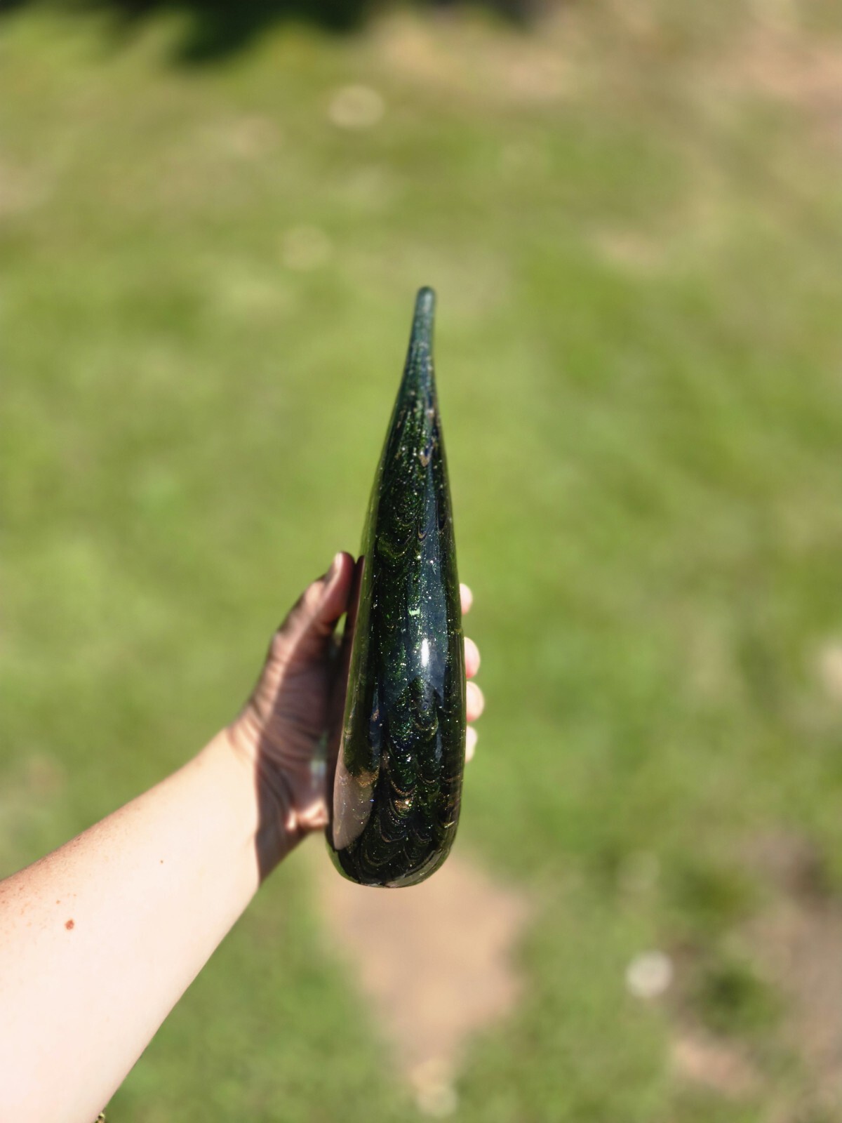 10″ PEACOCK INSPIRED ART GLASS SCULPTURE *Heavy Paperweight Teardrop Glitter