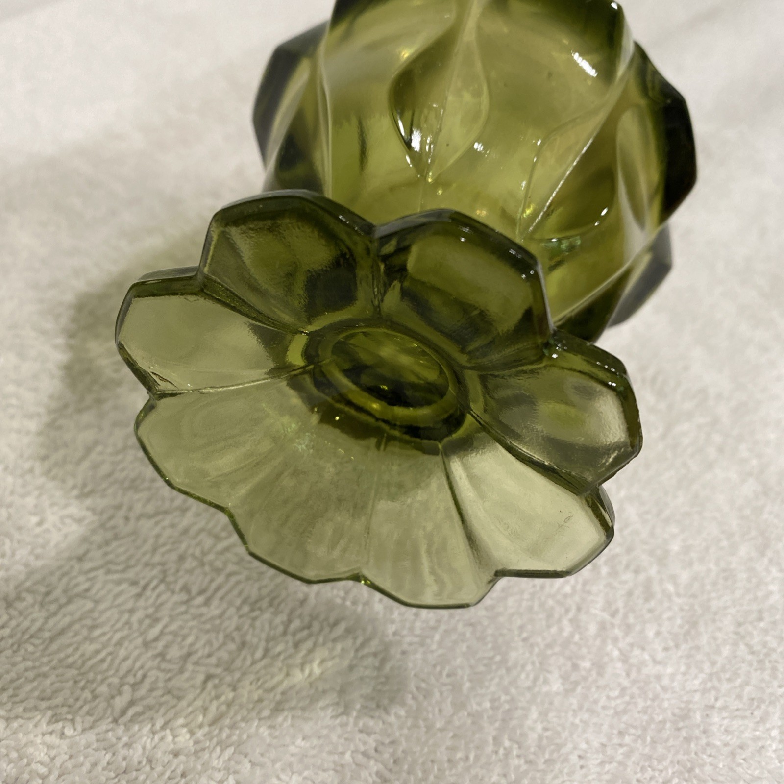 Vintage Fenton Valencia Colonial Green Glass Vase 15” Tall Excellent Condition