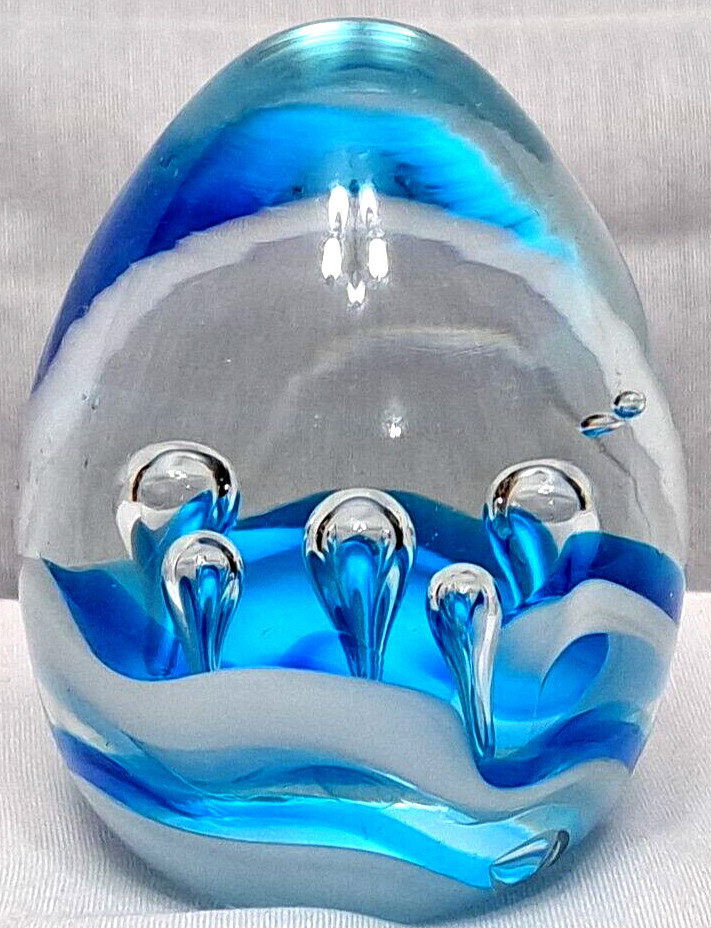 Vintage Dynasty Gallery Heirloom Paperweight Egg Blue Water Bubble Ocean Wave