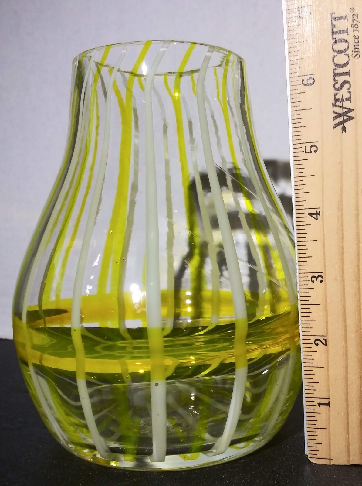 Anthropologie Yellow Stripes 6.5” Tall Blown Glass Vase Art Glass