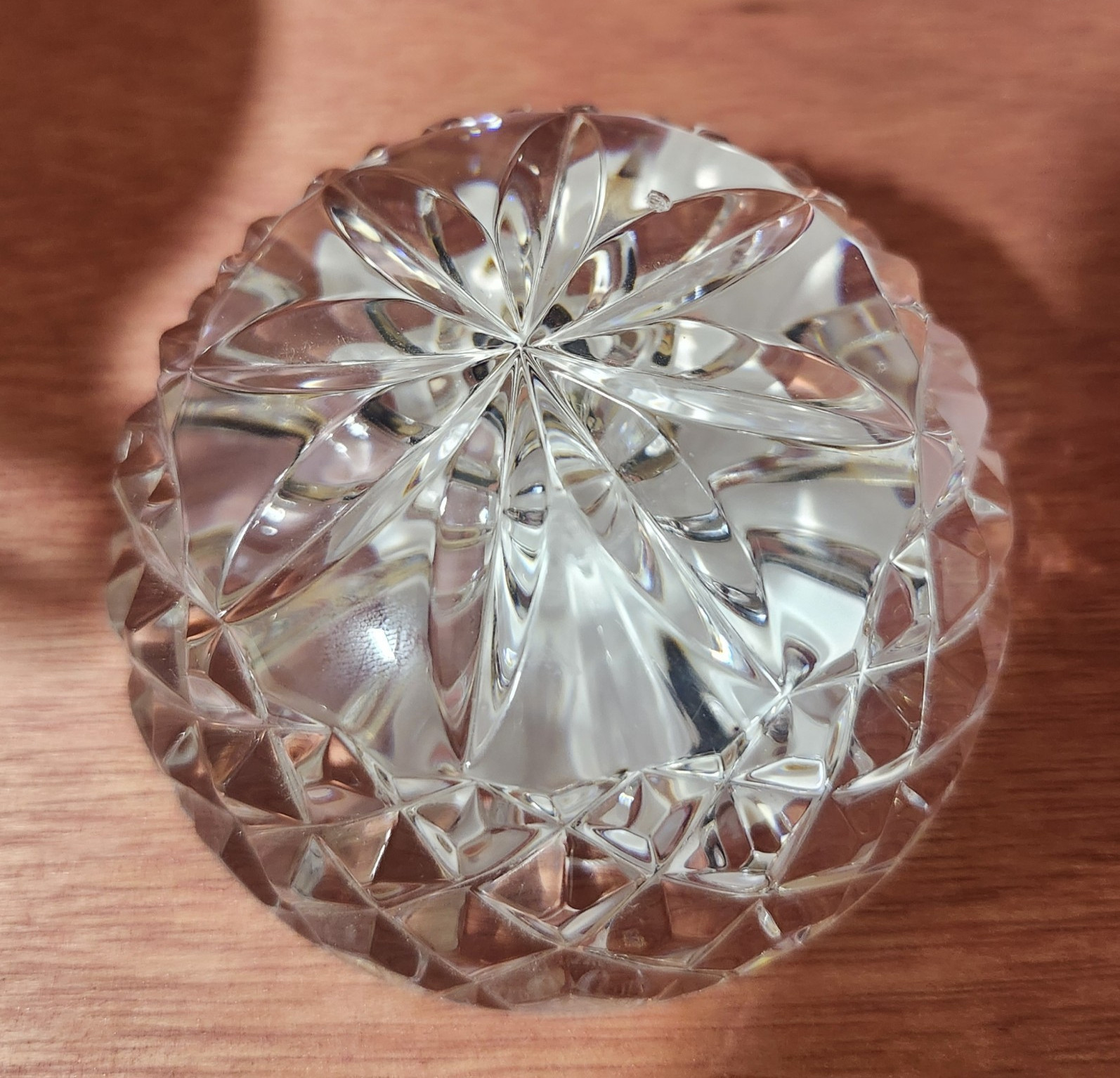 Clear Crystal Cut Waterford Round Faceted Disc Paperweight, Clear Color