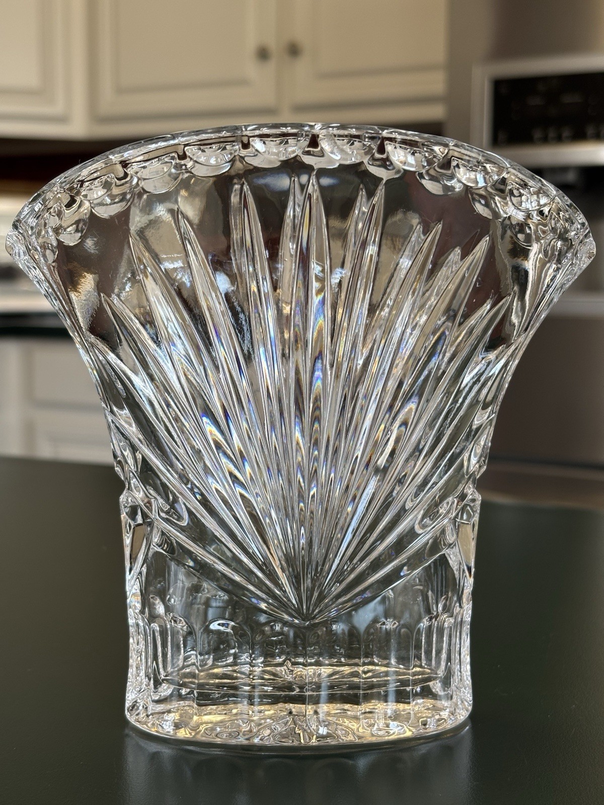 Vintage Gorham Cherrywood Full Lead Crystal Fan Vase No. C977 With Original Box