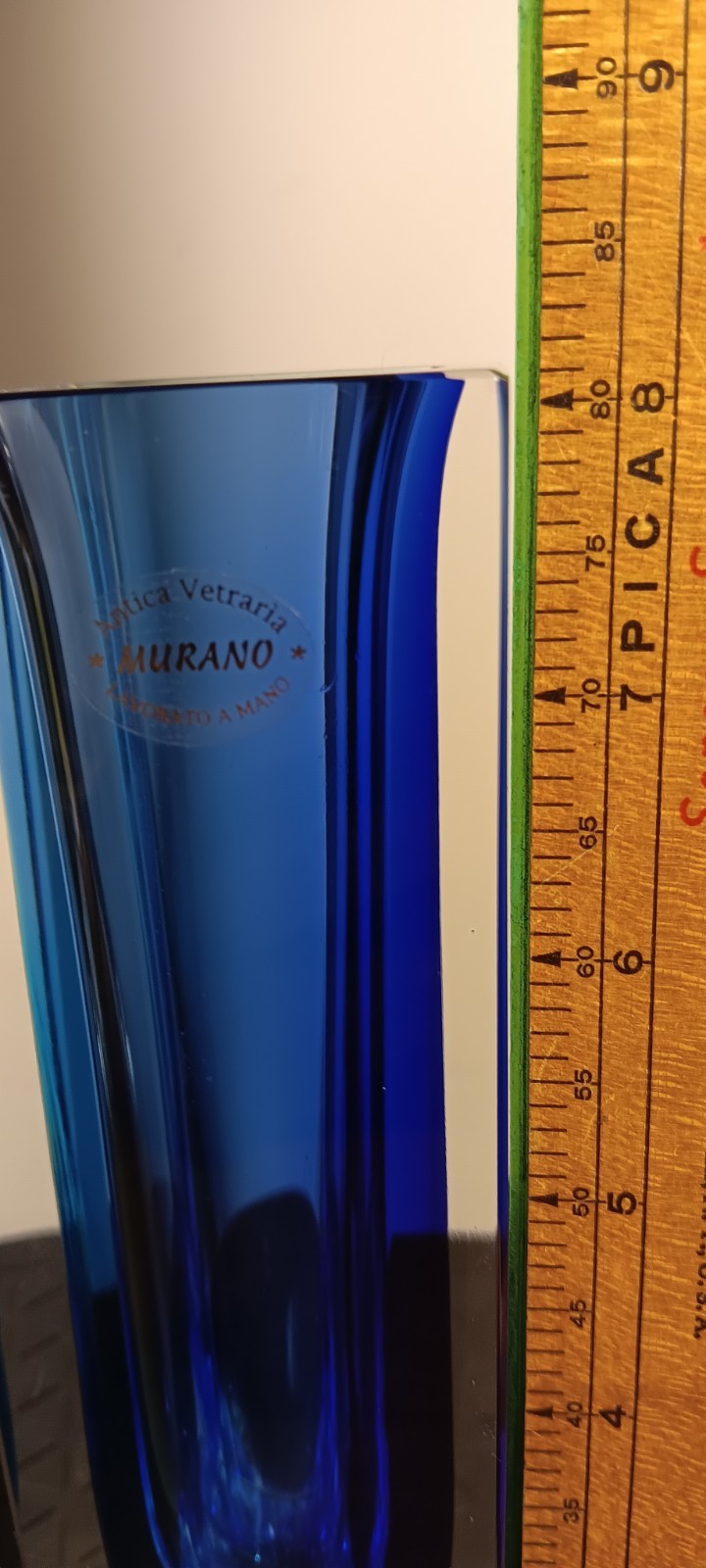 Murano Blue and Teal HeavyBlock Vase 8 inches tall