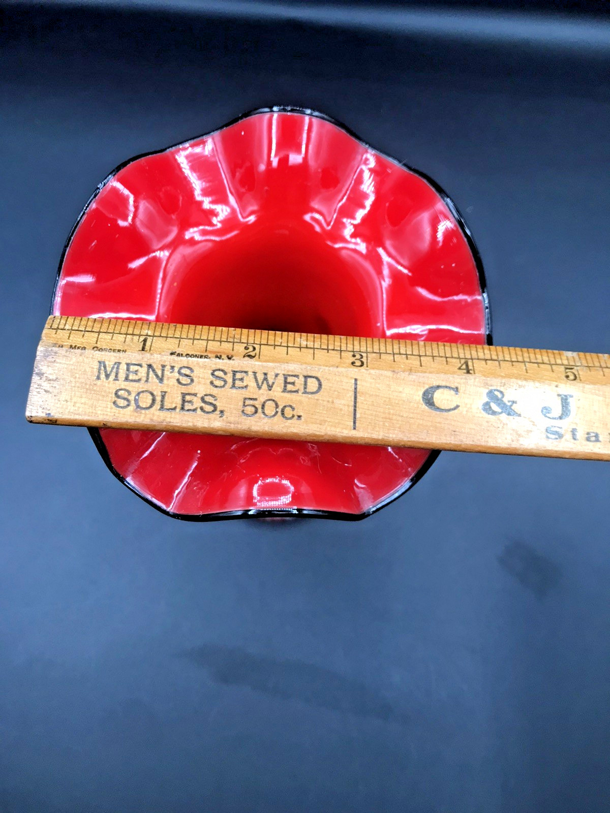 Stunning VTG Czechoslovkia Red/Tangerine & White Glass with Black Wrapped Snake