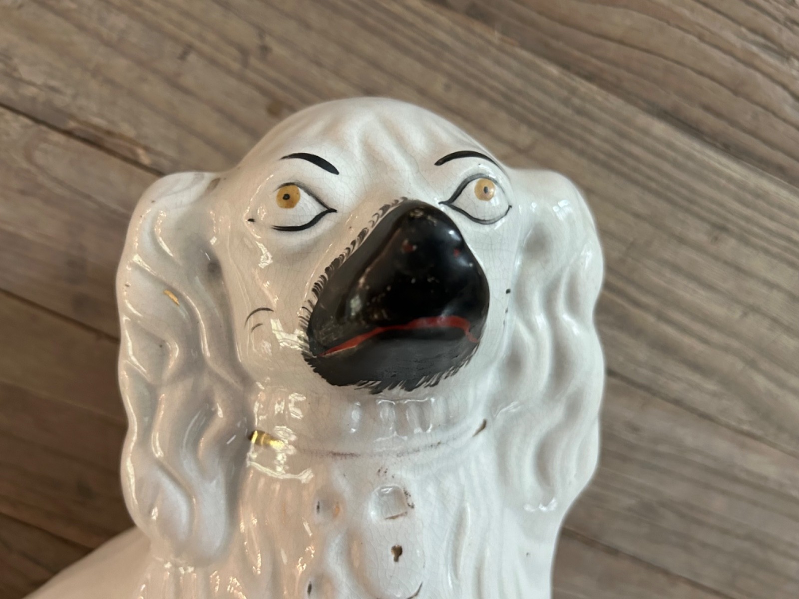 Authentic Antique Staffordshire Large Spaniel Dog Pair – 12″