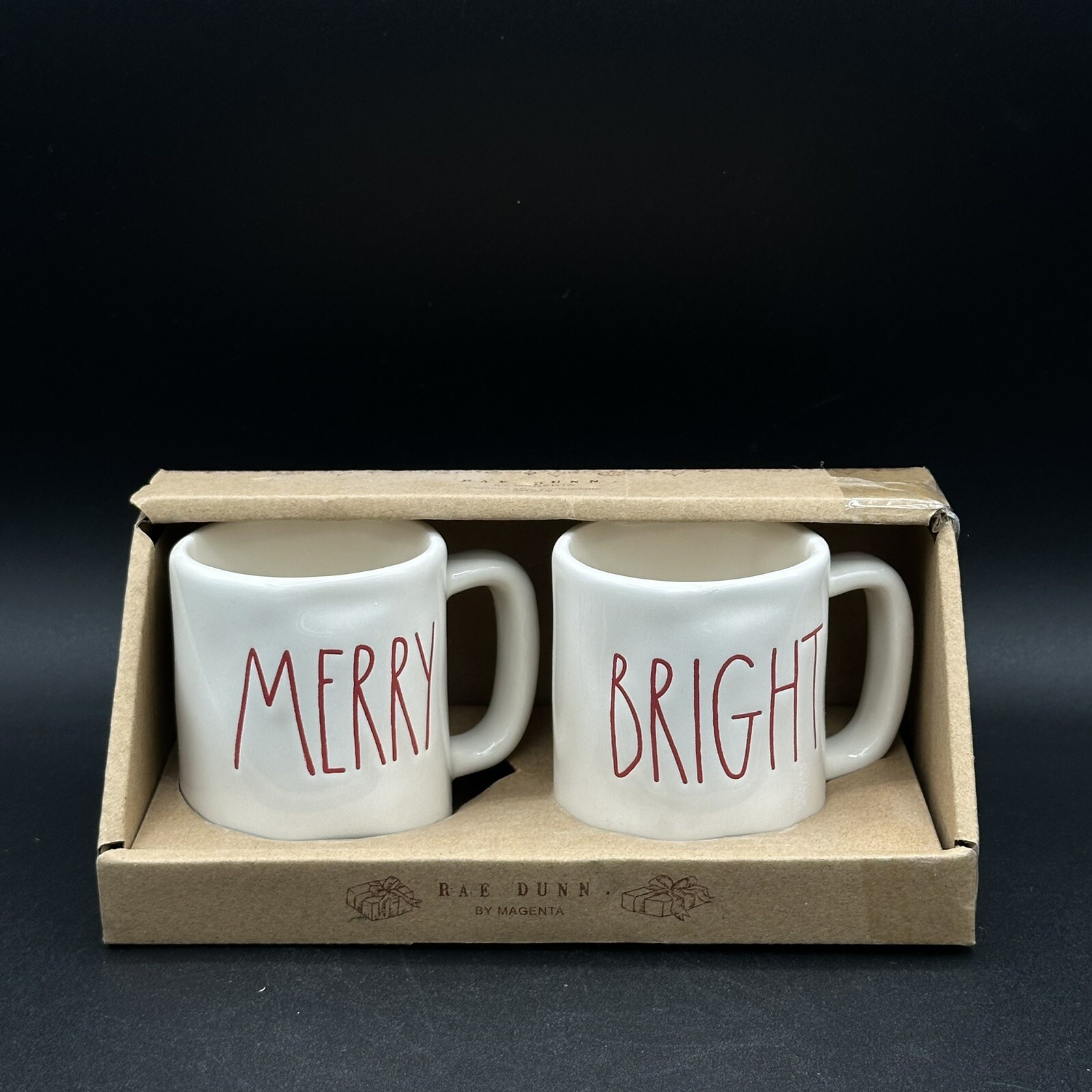 Rae Dunn By Magenta Small Mug Christmas Ornaments Merry & Bright 2.75 X 2 Inch