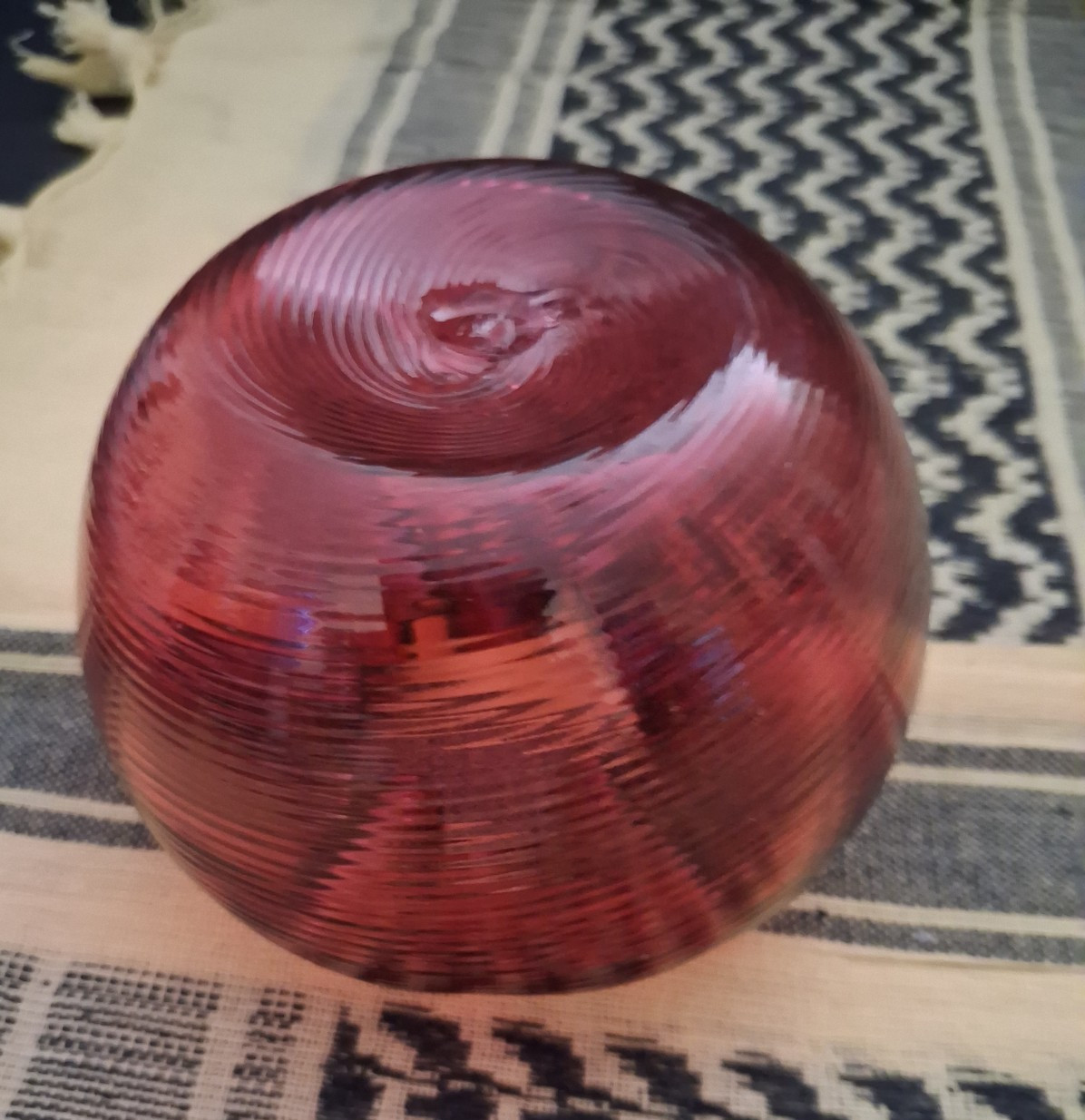Antique Hand-blown Victorian Cranberry Glass 4″ Posy Bowl Horizontal Threaded