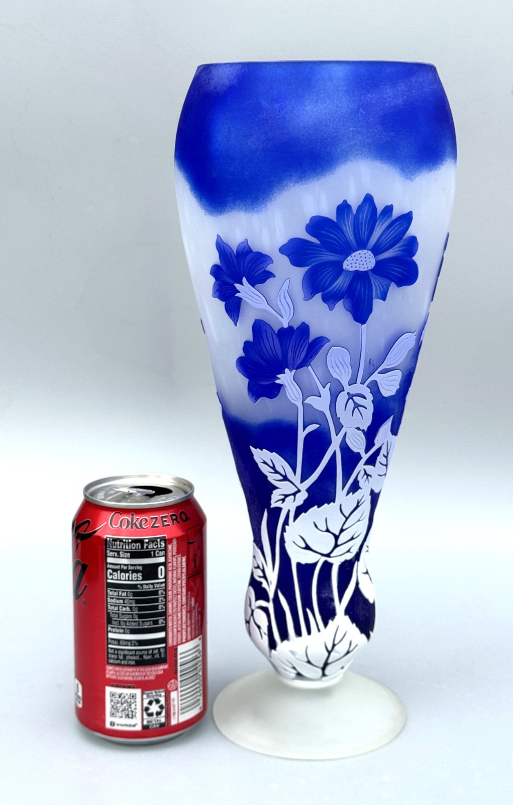 Shannon Crystal Vase, Mouth Blown & Hand Cut Cobalt and White Blue Art Glass