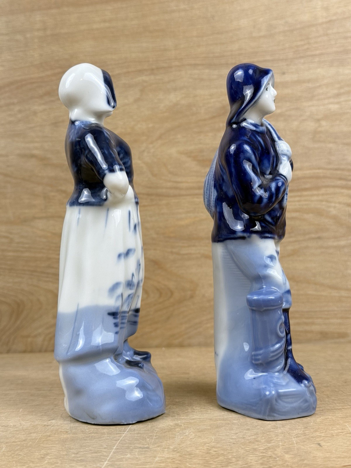Set 2 (Pair) Vintage Delft Style Dutch Figurines-Blue & White Porcelain Japan