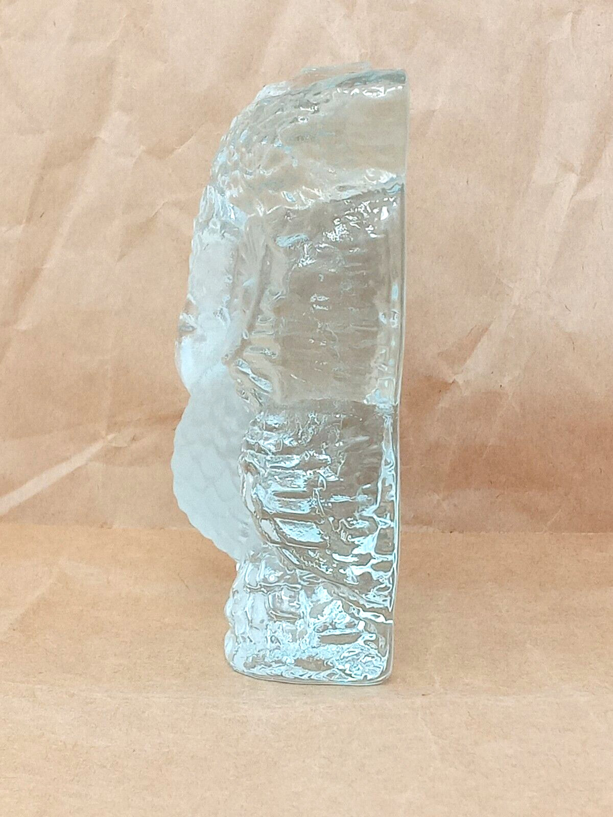 Viking Glass Owl 5.5″ tall Clear w/ Frosted Eyes & Belly original sticker 1970s