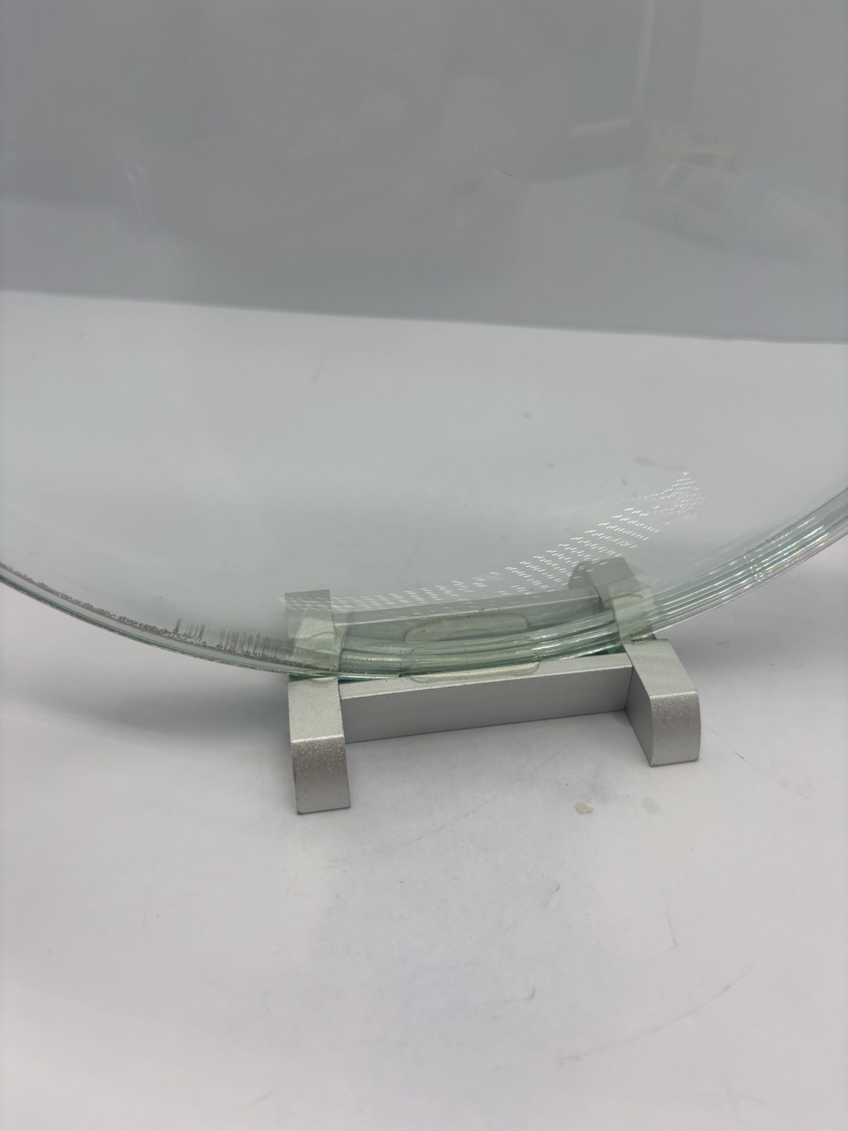 Beautiful Art Glass Flower Flat Vase On Aluminum Stand. 10” D