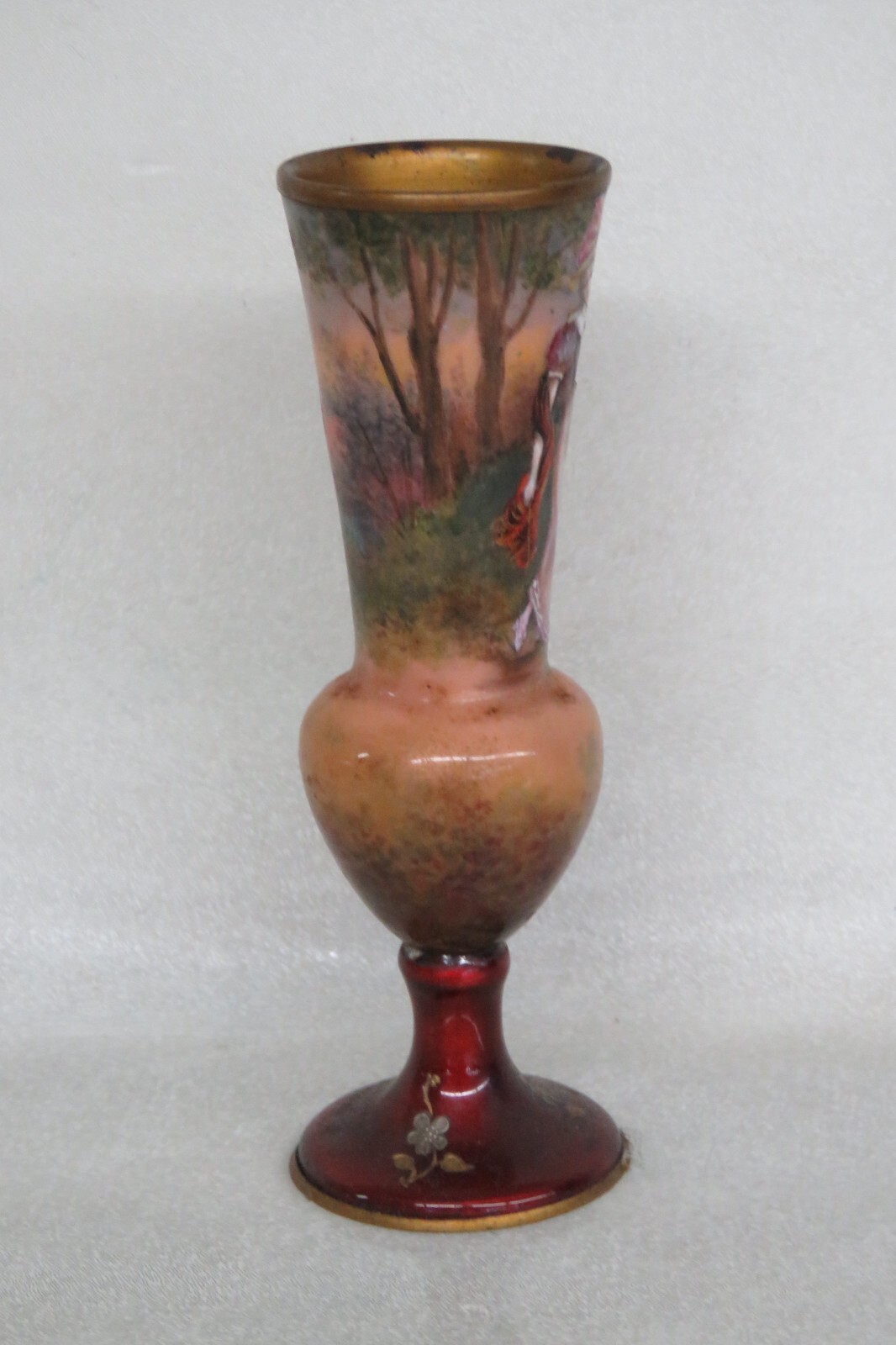 French Enamel Cabinet Vase Depicting a Beautiful Lady Signed Roy 4103B