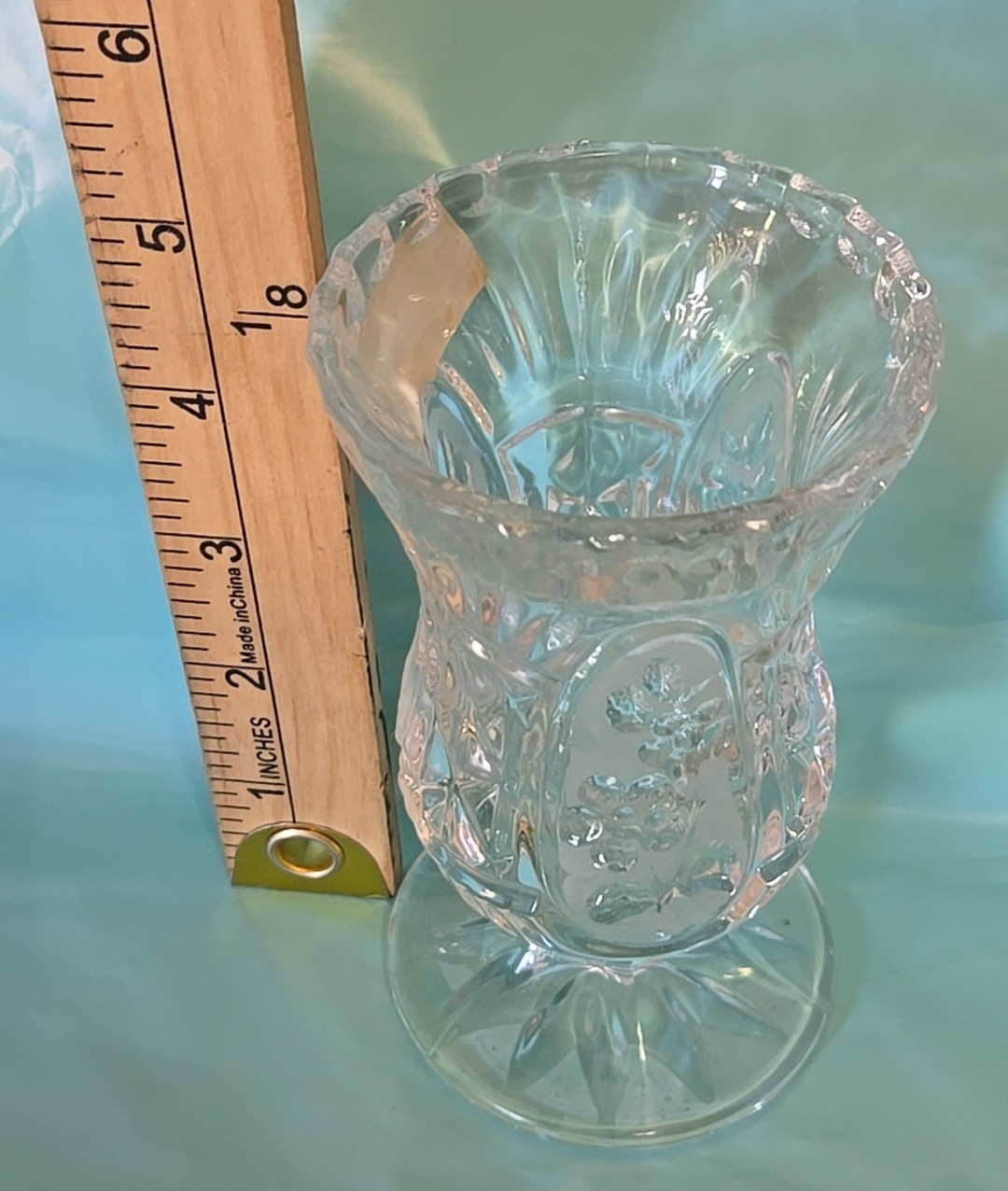 Vtg Crystal Clear Industries Candlestick Holder Yugoslavia 24% Lead Glass Flower