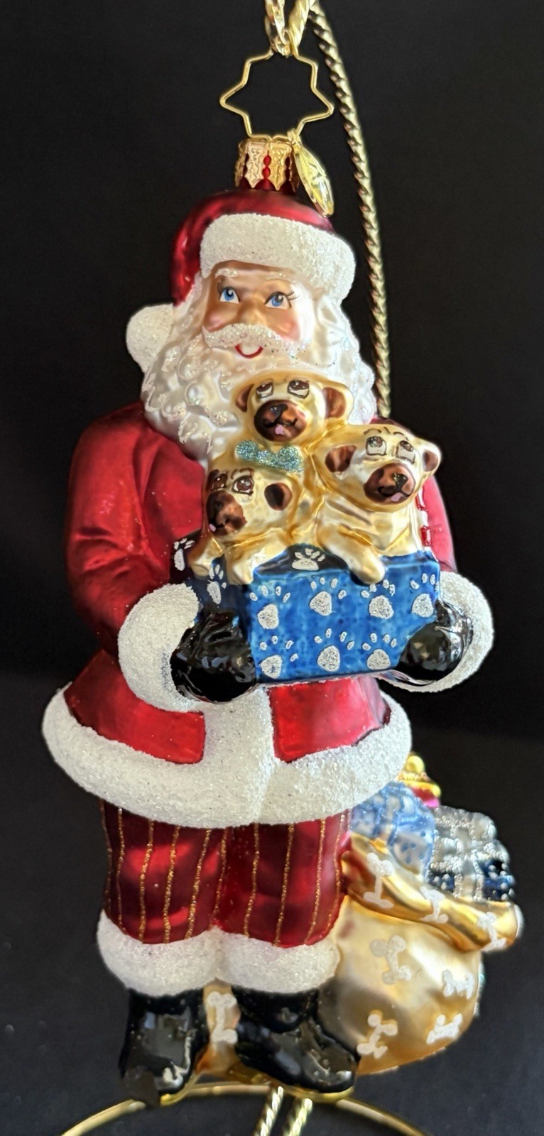 CHRISTOPHER RADKO BLOWN GLASS CHRISTMAS ORNAMENT SANTA’S PUG-PALOOZA 1021929