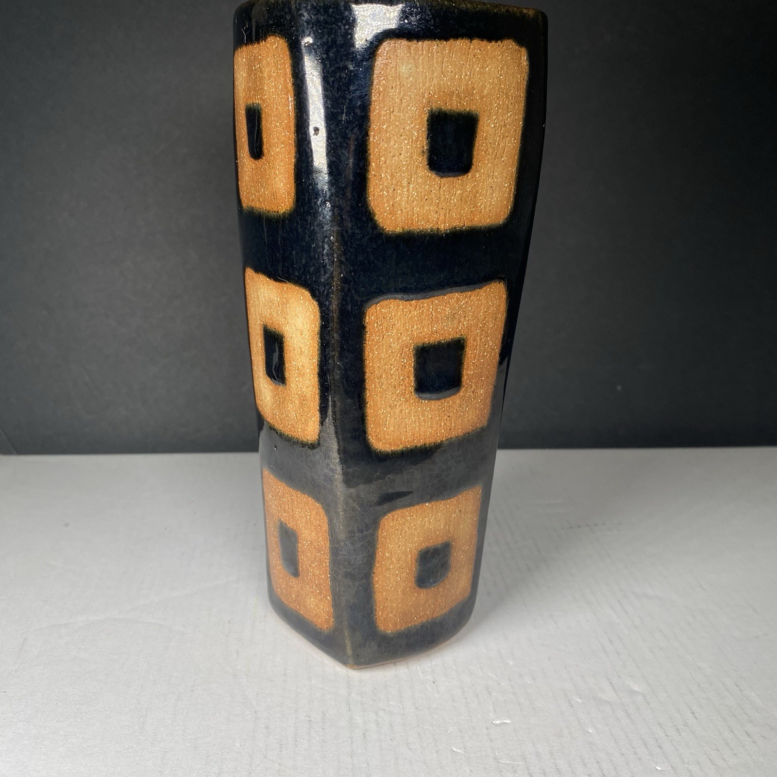Studio Art Pottery Vase Unsigned West German Prisma Style 7.25 Inches Tall